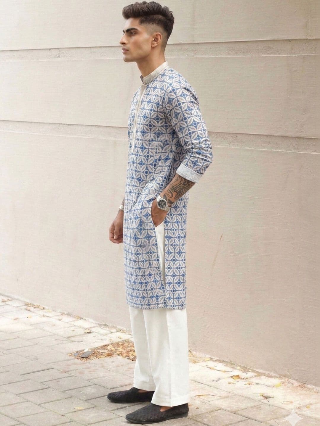 Anouk Men Printed Band Collar Long Sleeves Straight Kurta thumbnail 2