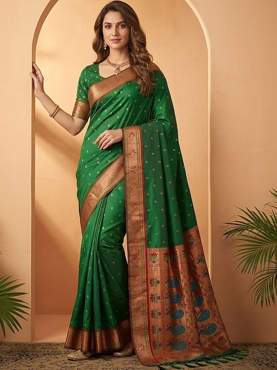 all about you Woven Design Zari Silk Blend Banarasi Saree thumbnail 3