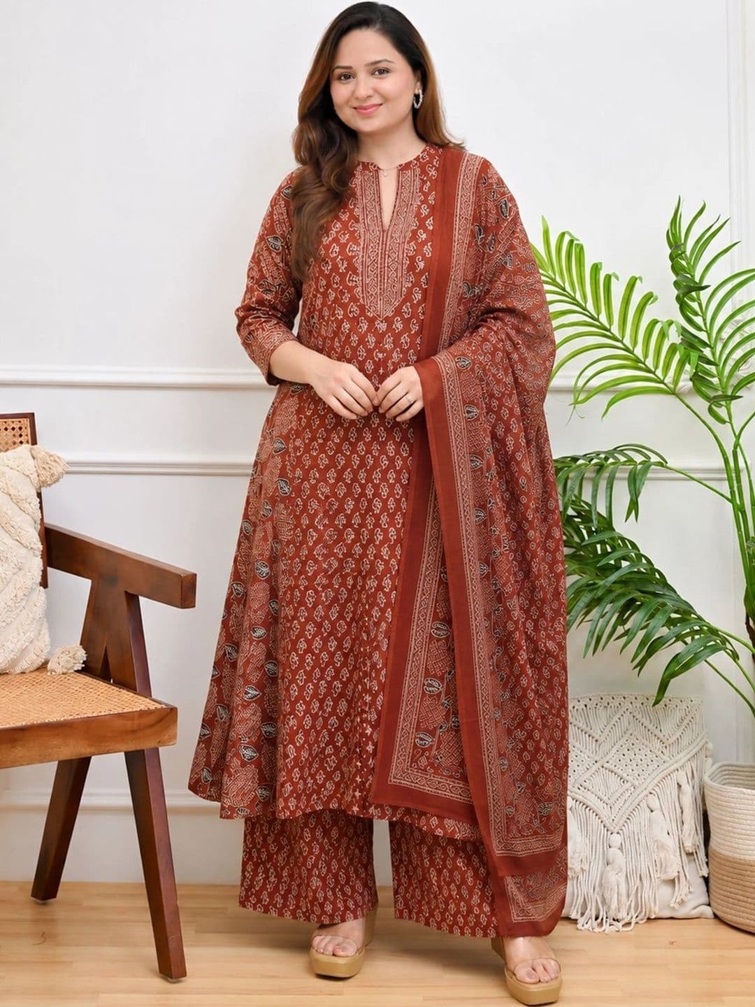 GoSriKi Women Ethnic Motifs Printed Regular Kurta with Palazzos & With Dupatta - view 1