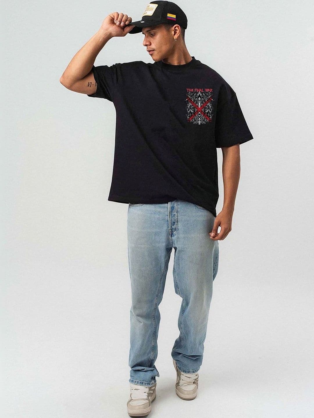 Mast & Harbour Men Printed Drop-Shoulder Sleeves T-shirt thumbnail 4