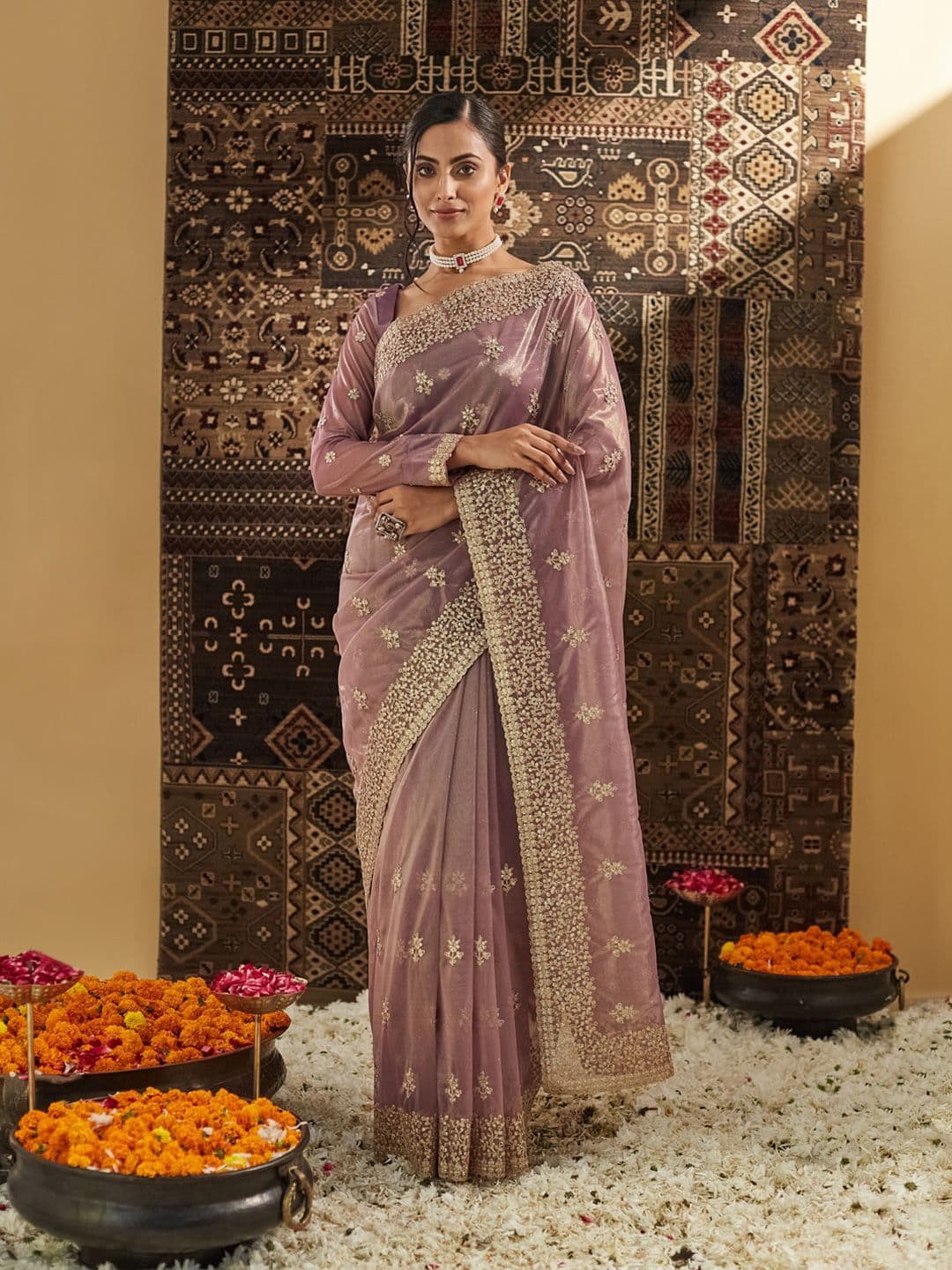 kasee Floral Zardozi Supernet Saree - view 1