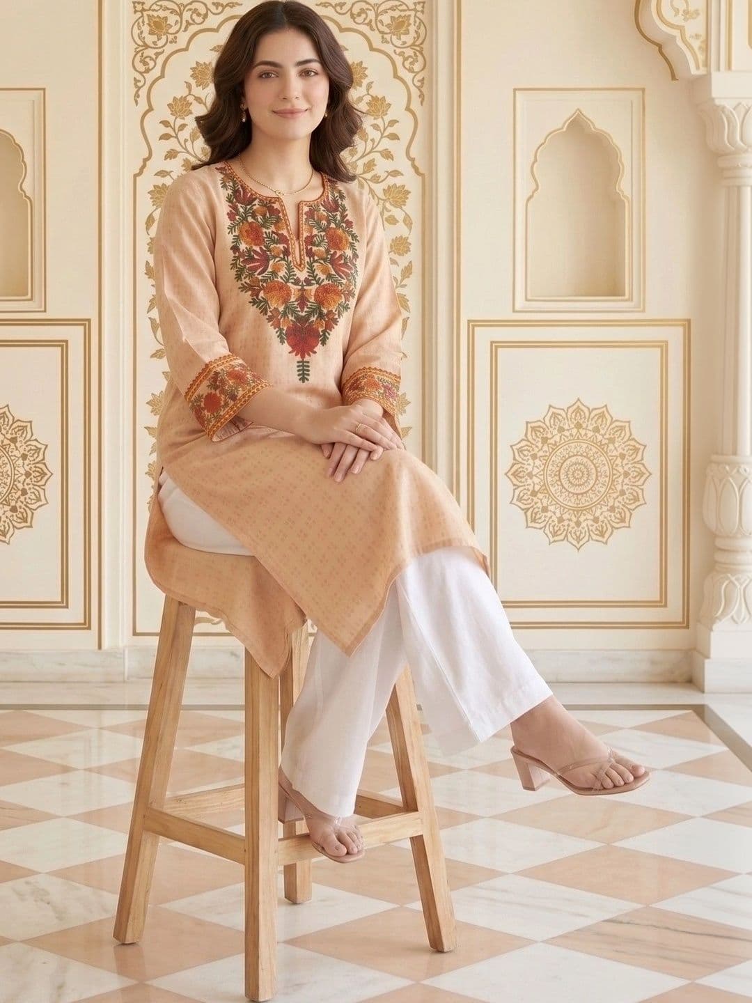 House of Pataudi Women Ethnic Motifs Embroidered Thread Work Kurta thumbnail 6