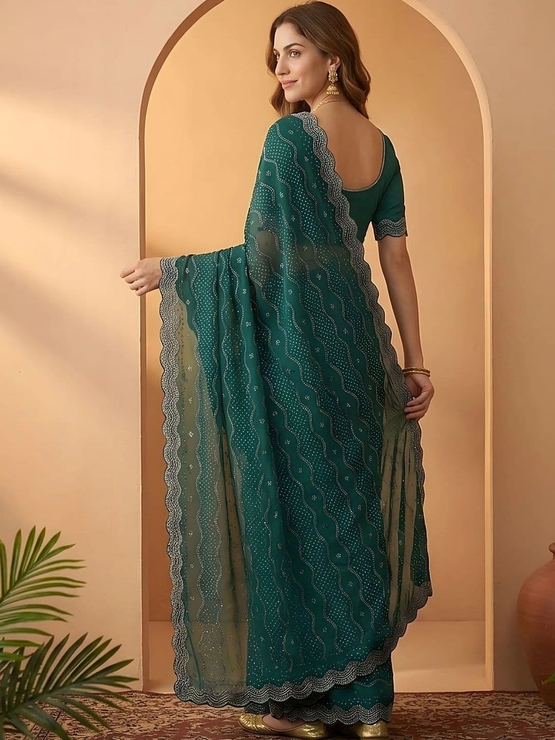 Mitera Embellished Embroidered Silk Blend Fusion Saree thumbnail 2