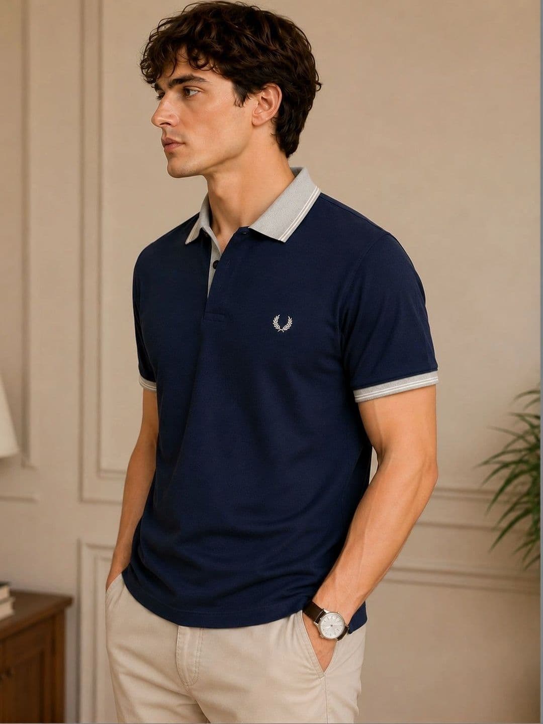 Here & Now X Raves Men Brand Logo Polo Collar T-shirt thumbnail 4