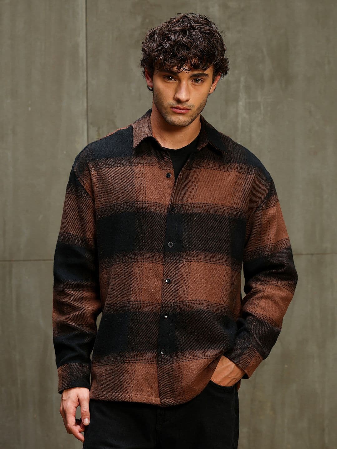 CAHOOT Men Yarn Dyed Brushed Buffalo Checks Oversized Casual Shirt thumbnail 6