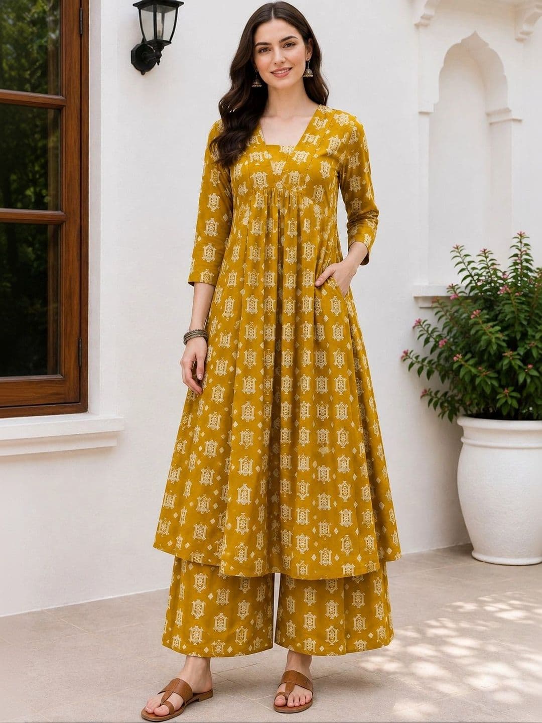DSK STUDIO Women Ethnic Motifs Printed Empire Kurta with Palazzos thumbnail 2