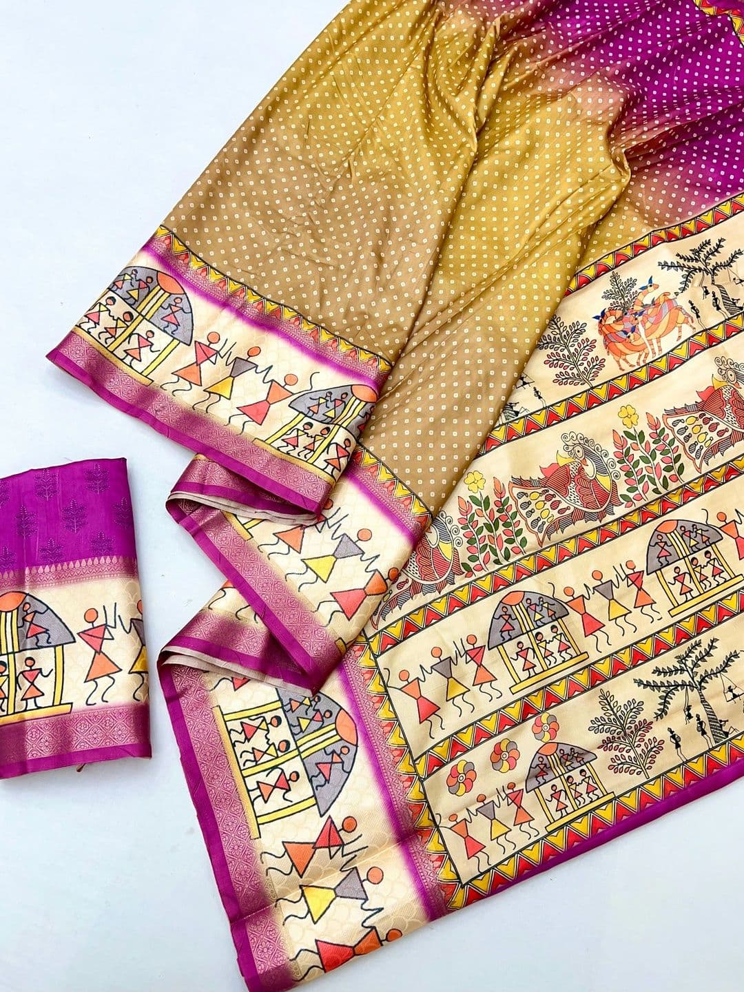 NARIVESH TRENDS Warli Silk Blend Saree thumbnail 4