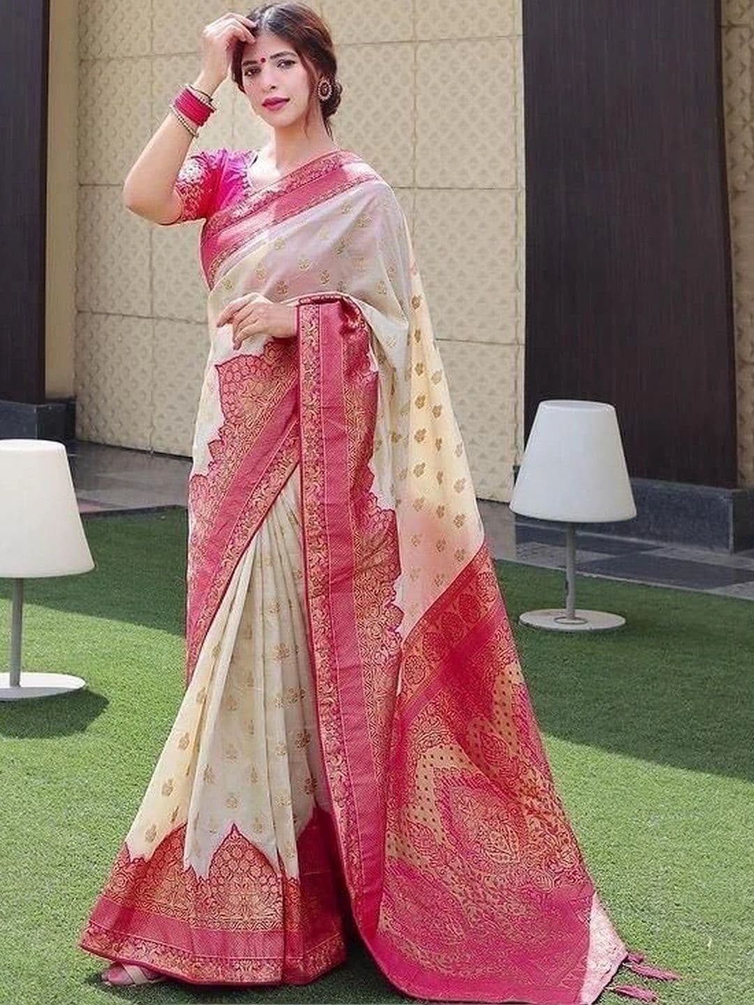 PAZVADI Woven Design Zari Silk Blend Designer Kanjeevaram Saree thumbnail 5