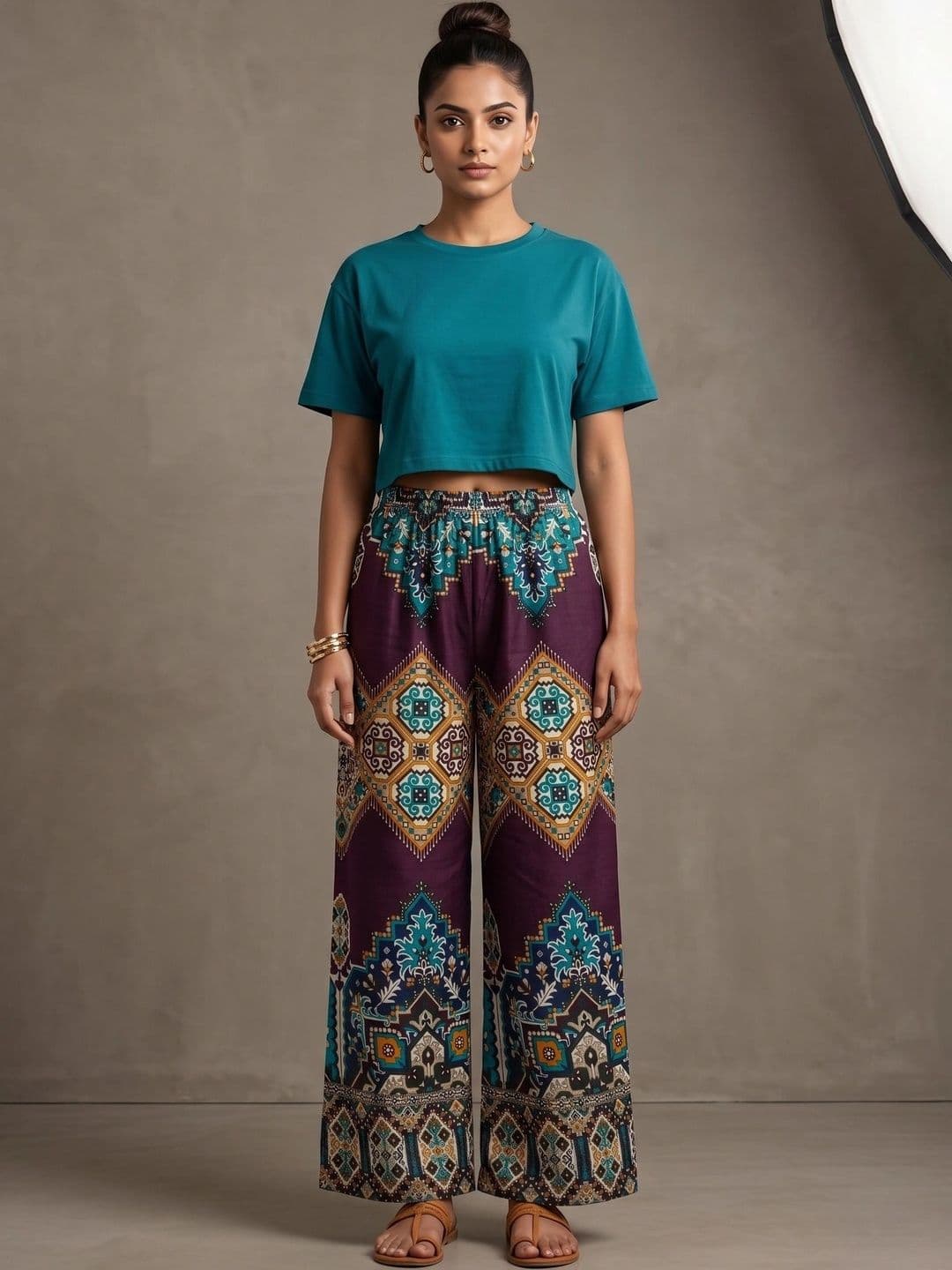 AVEE FASHION Women Ethnic Motifs Printed Knitted Ethnic Palazzos - view 1