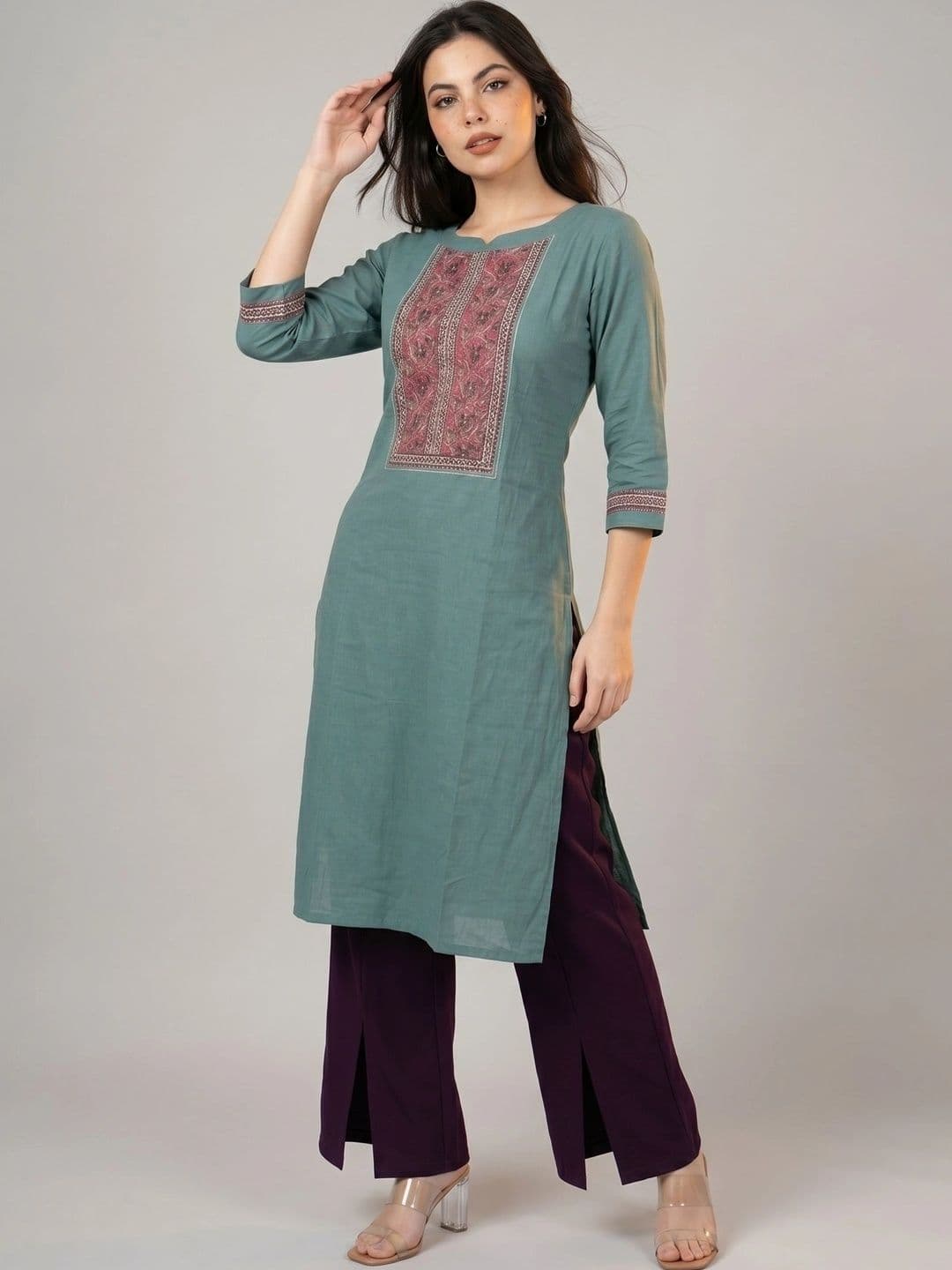 Pehroam Women Ethnic Motifs Embroidered Mirror Work Handloom Kurta thumbnail 4