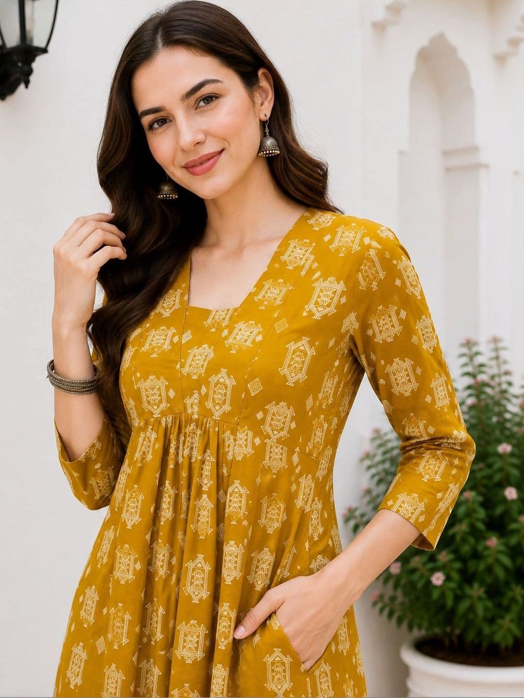 DSK STUDIO Women Ethnic Motifs Printed Empire Kurta with Palazzos thumbnail 5
