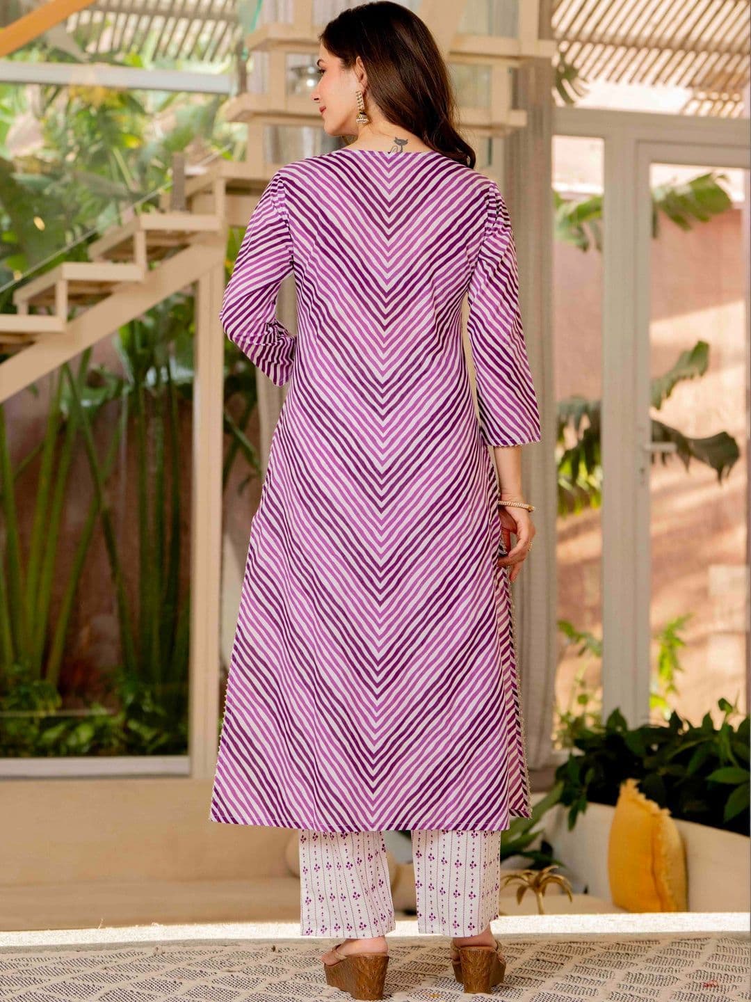 JAIPUR SARAI Women Ethnic Motifs Striped Regular Sequinned Pure Cotton Kurta with Trousers & With Dupatta thumbnail 6