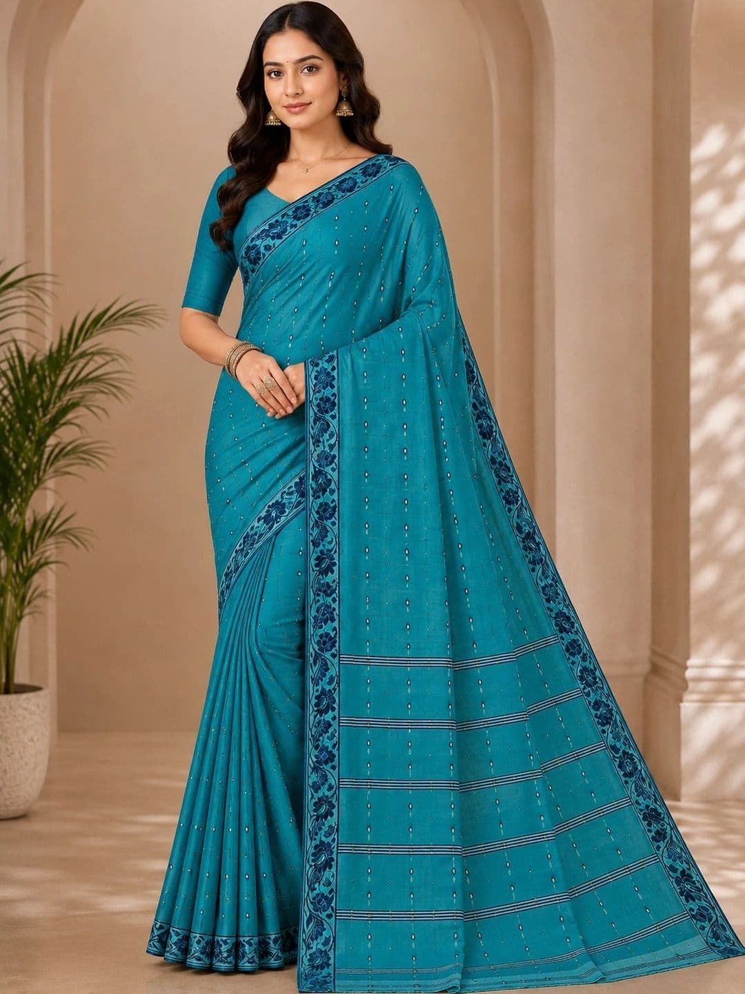 TANTSHREE Striped Pure Cotton Saree - view 1