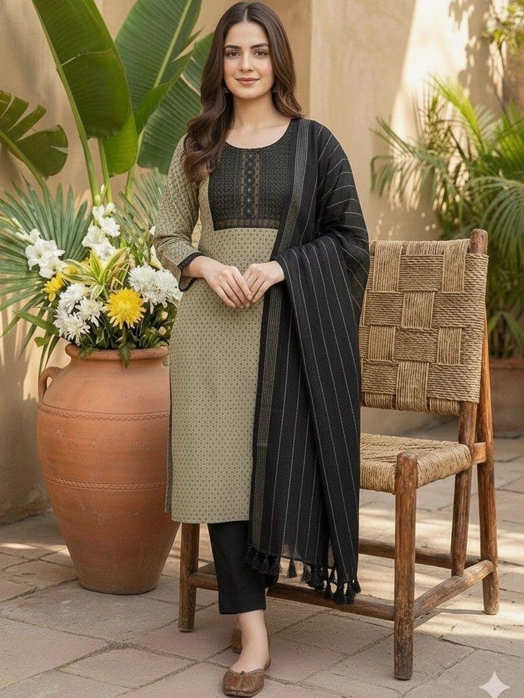 Sypher Boutique Women Ethnic Motifs Printed Regular Thread Work Pure Cotton Kurta with Trousers & With thumbnail 2