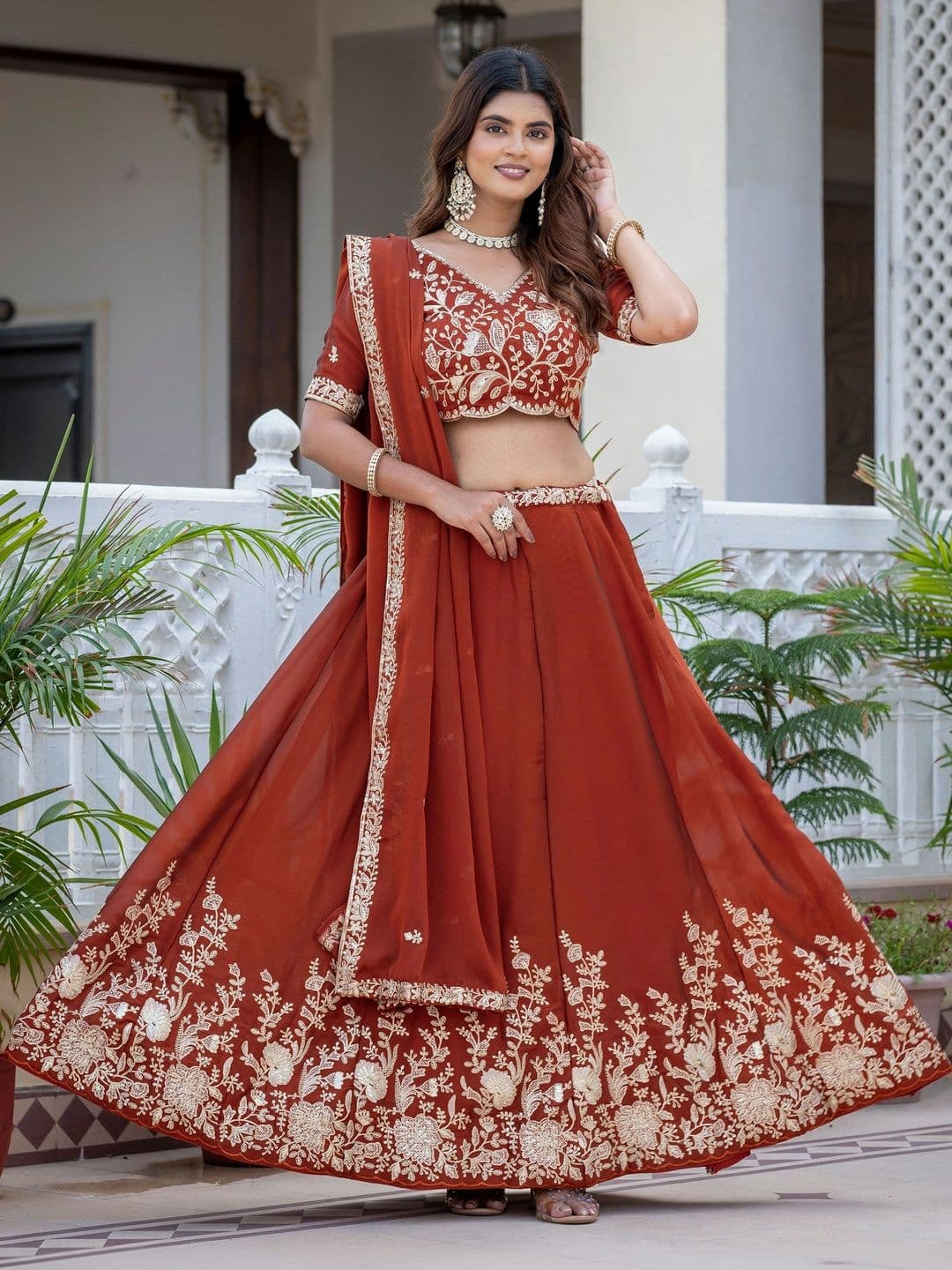 IVARIS Embellished Thread Work Ready to Wear Lehenga & Unstitched Blouse With Dupatta - view 1