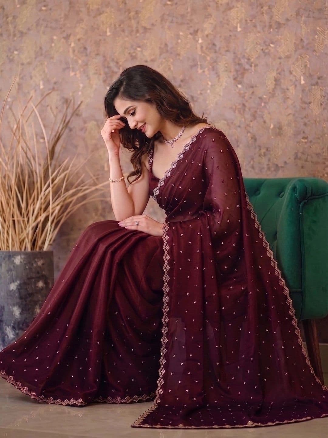 BHOJAL CREATION Embroidered Silk Blend Heavy Work Saree thumbnail 4