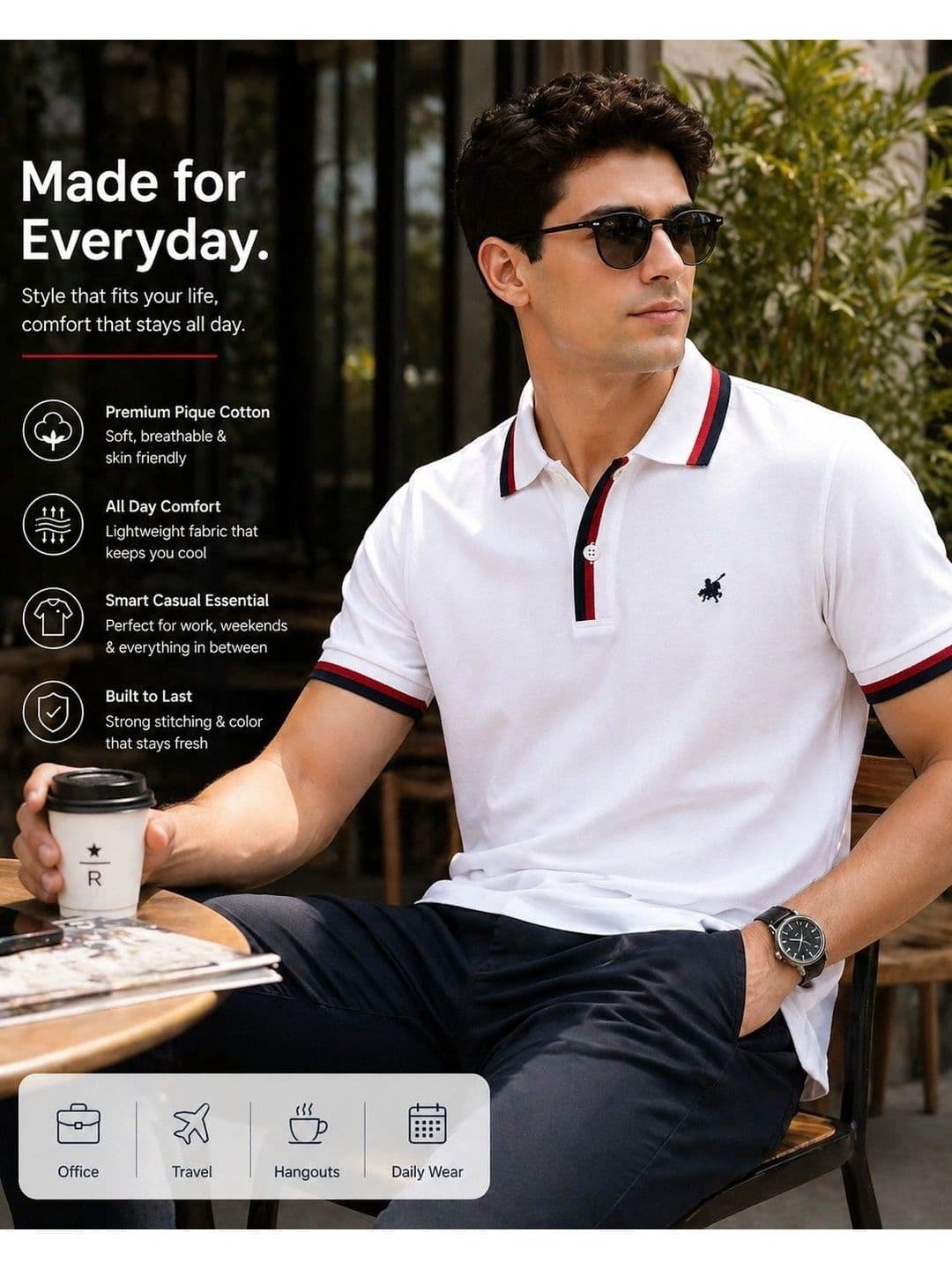 Here & Now X Raves Men Brand Logo Striped Polo Collar T-shirt thumbnail 6