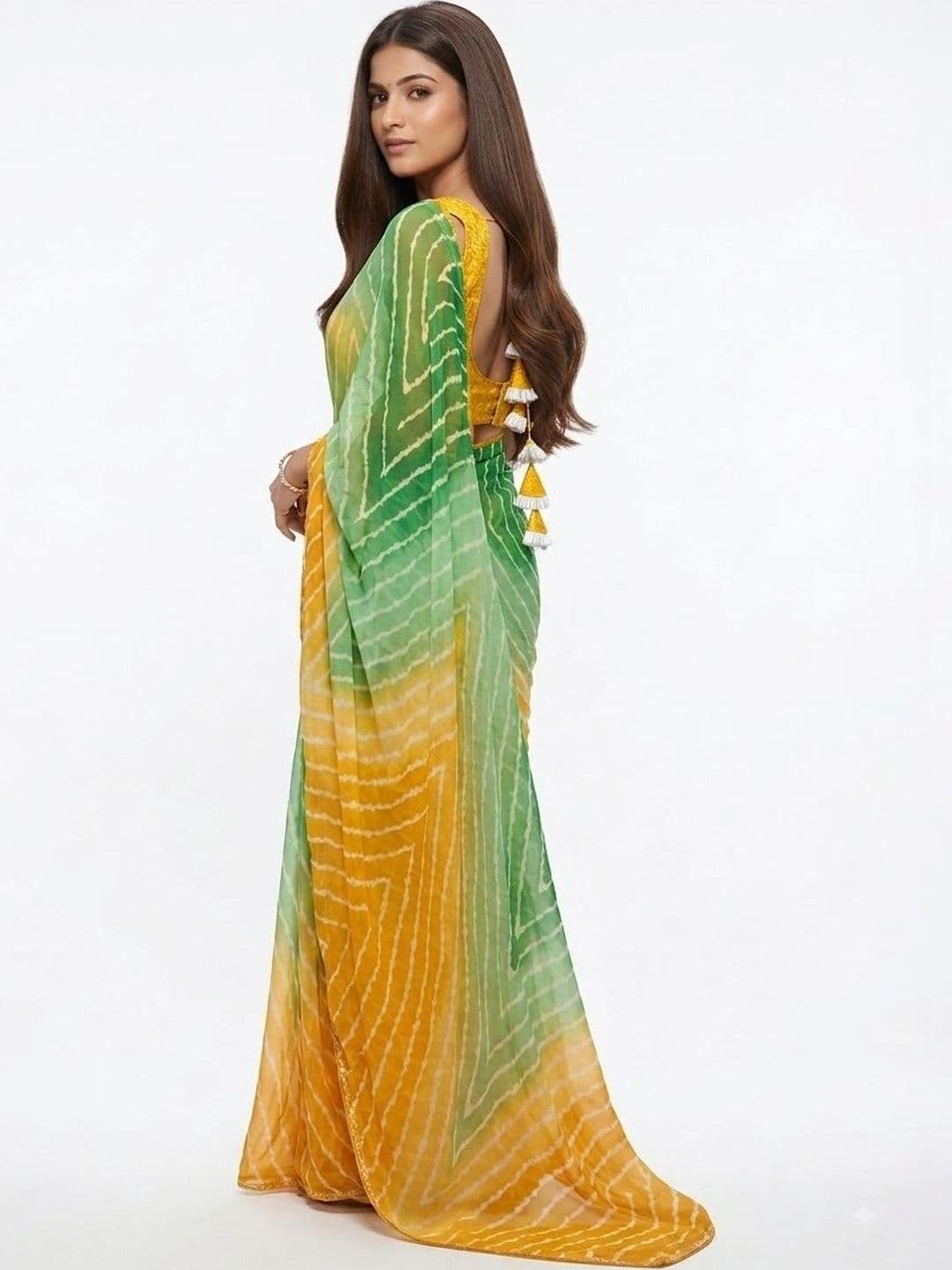 DEVI FASHIONS LLP Leheriya Poly Georgette Saree thumbnail 3