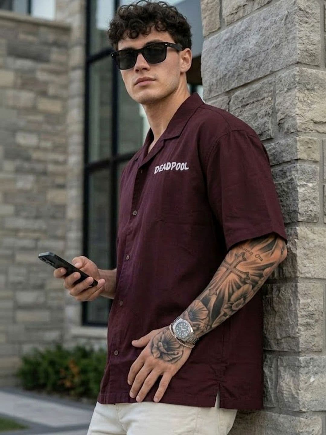 VEIRDO Oversized Camp Superhero Cotton Short Sleeves Fit Shirt thumbnail 6