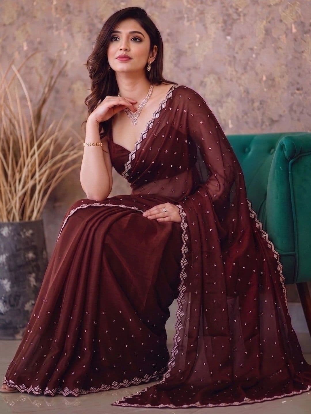 BHOJAL CREATION Embroidered Silk Blend Heavy Work Saree thumbnail 6