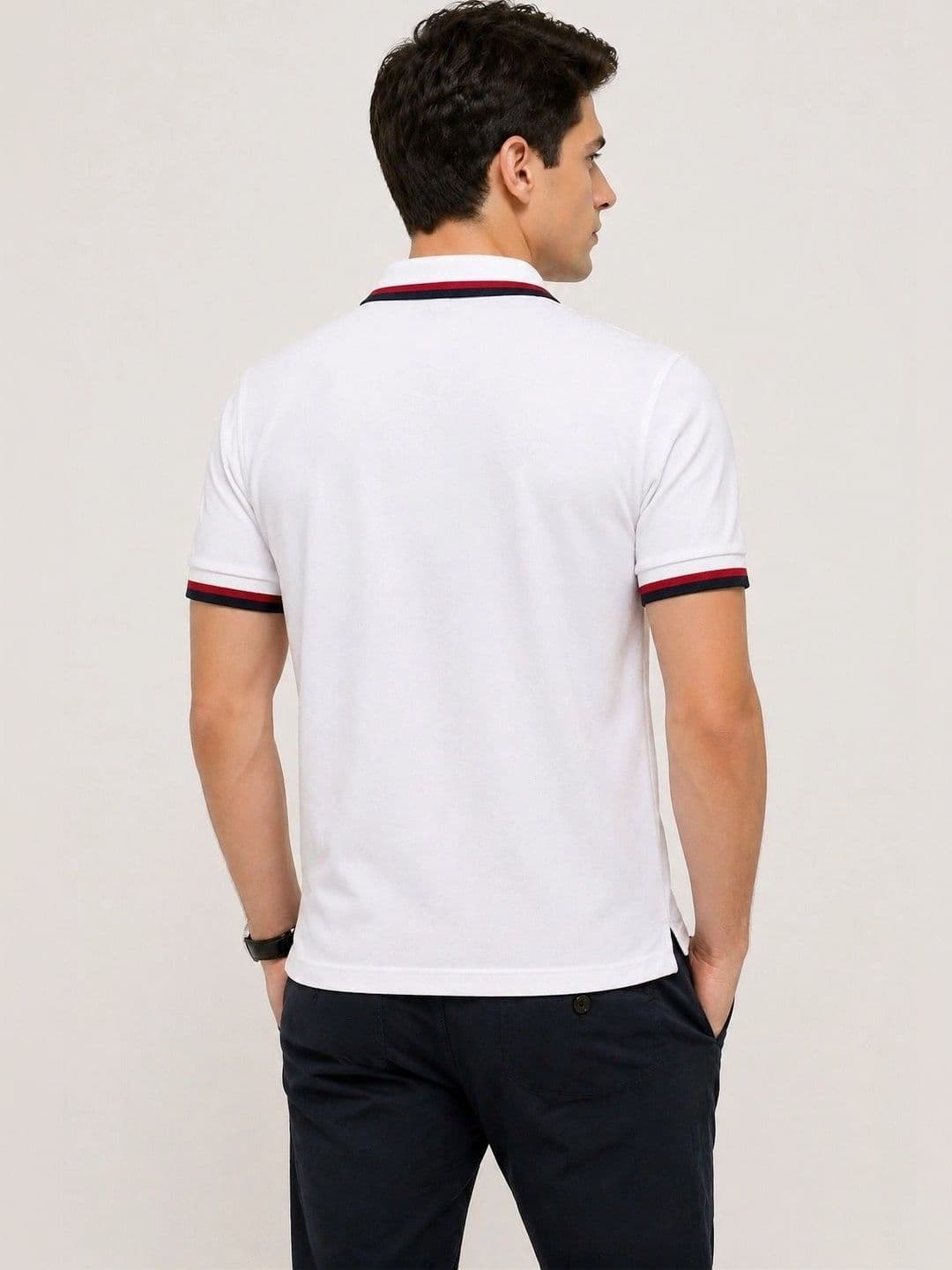 Here & Now X Raves Men Brand Logo Striped Polo Collar T-shirt thumbnail 2