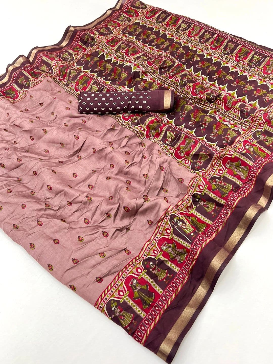 Narivesh Trends Women Traditional Figure & Floral Motif Printed Saree With Zari Border thumbnail 2