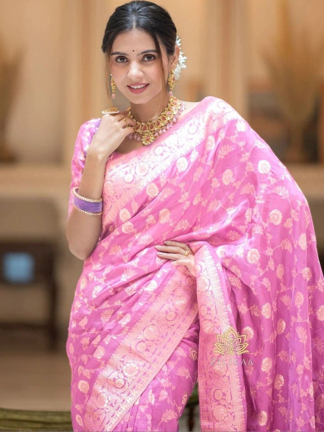 revika Woven Design Zari Art Silk Designer Kanjeevaram Saree thumbnail 4