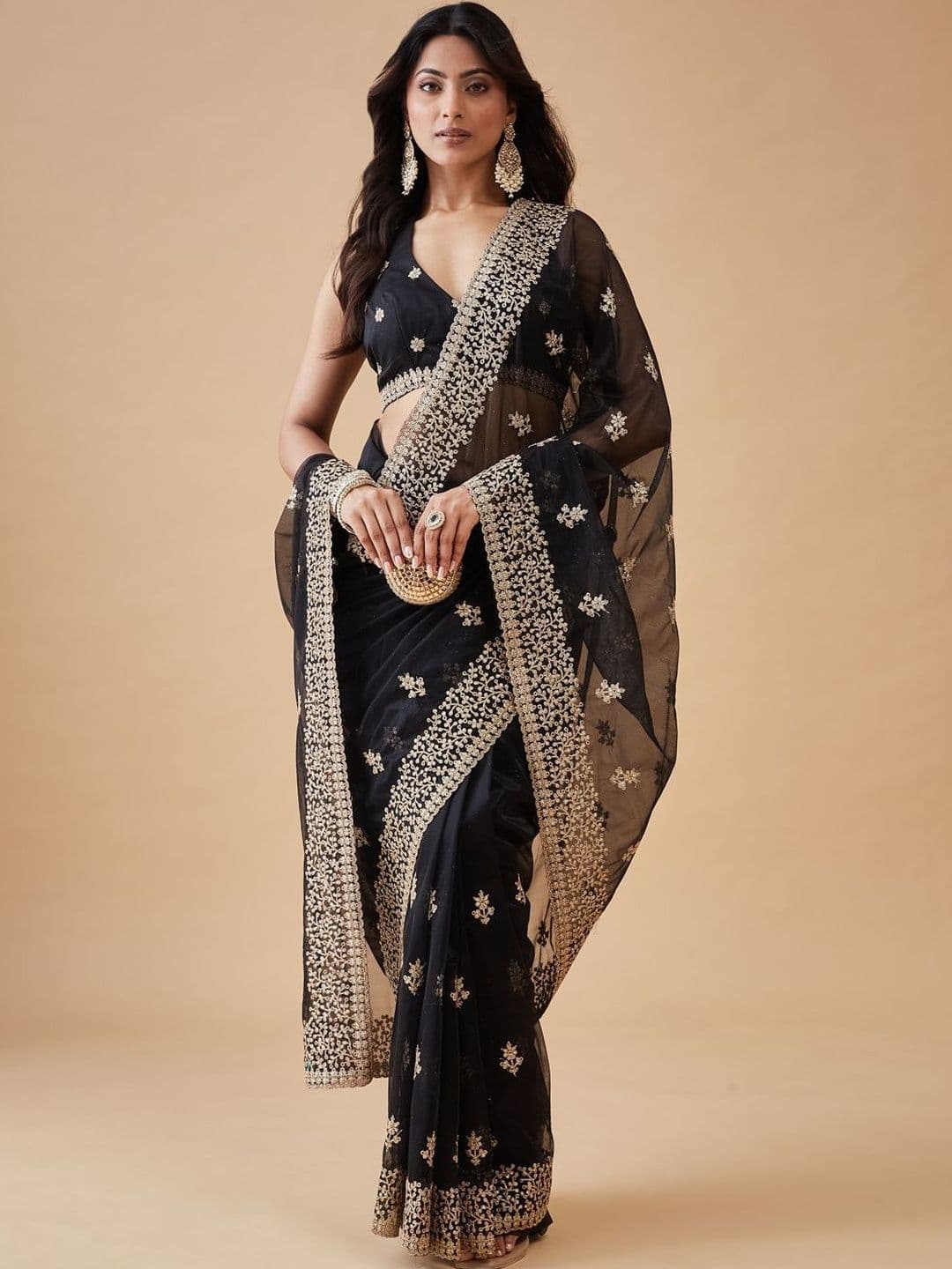 kasee Embellished Embroidered Supernet Heavy Work Saree thumbnail 5