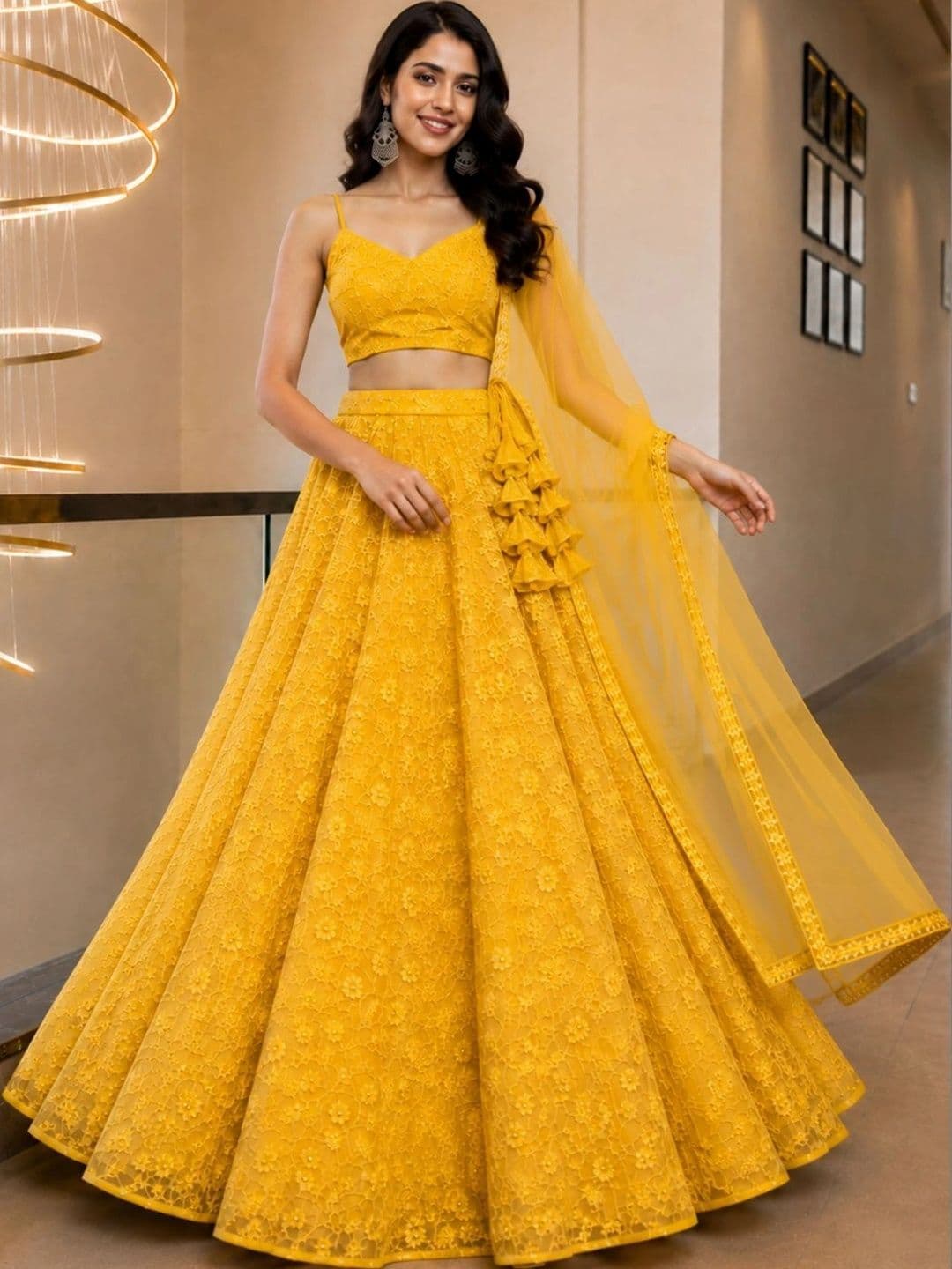 HOUSE OF JAMOTI Embroidered Thread Work Ready to Wear Lehenga & Blouse With Dupatta thumbnail 4
