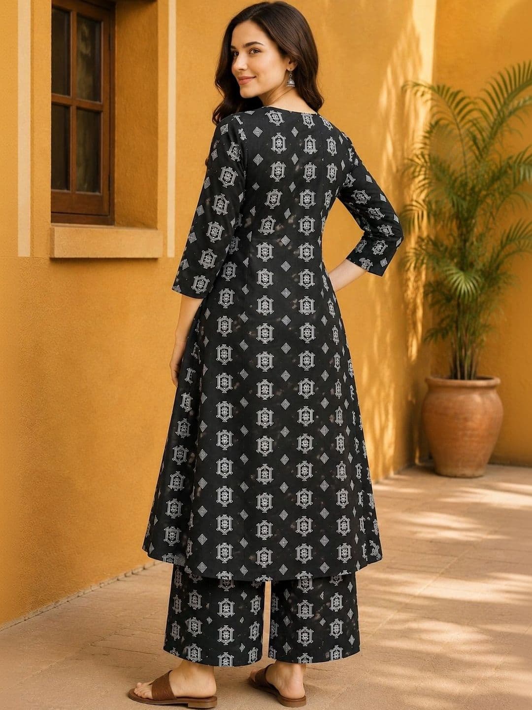 EVANORA Women Ethnic Motifs Printed Empire Kurta with Palazzos thumbnail 3