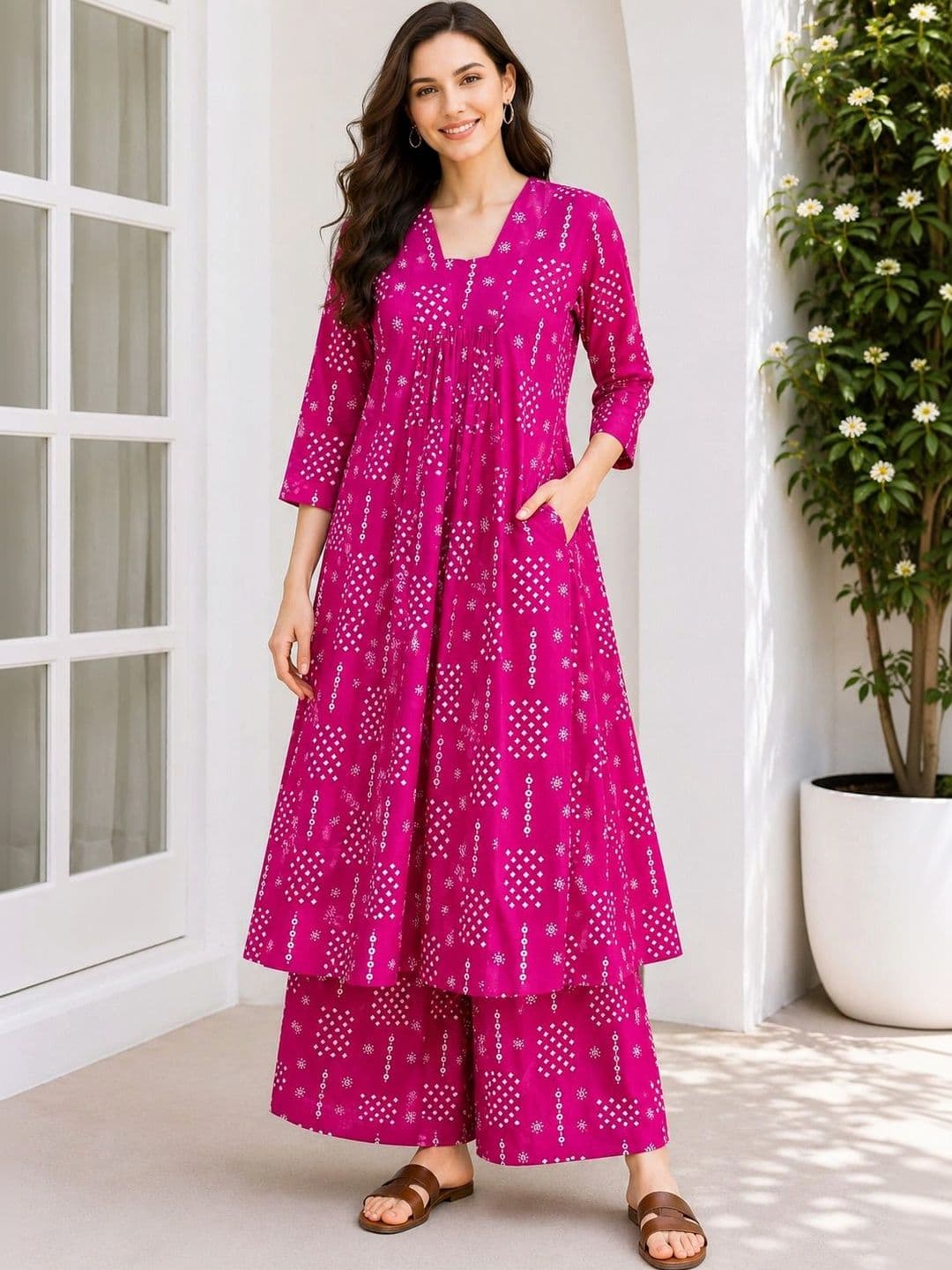 EVANORA Women Ethnic Motifs Printed Empire Kurta with Palazzos thumbnail 5