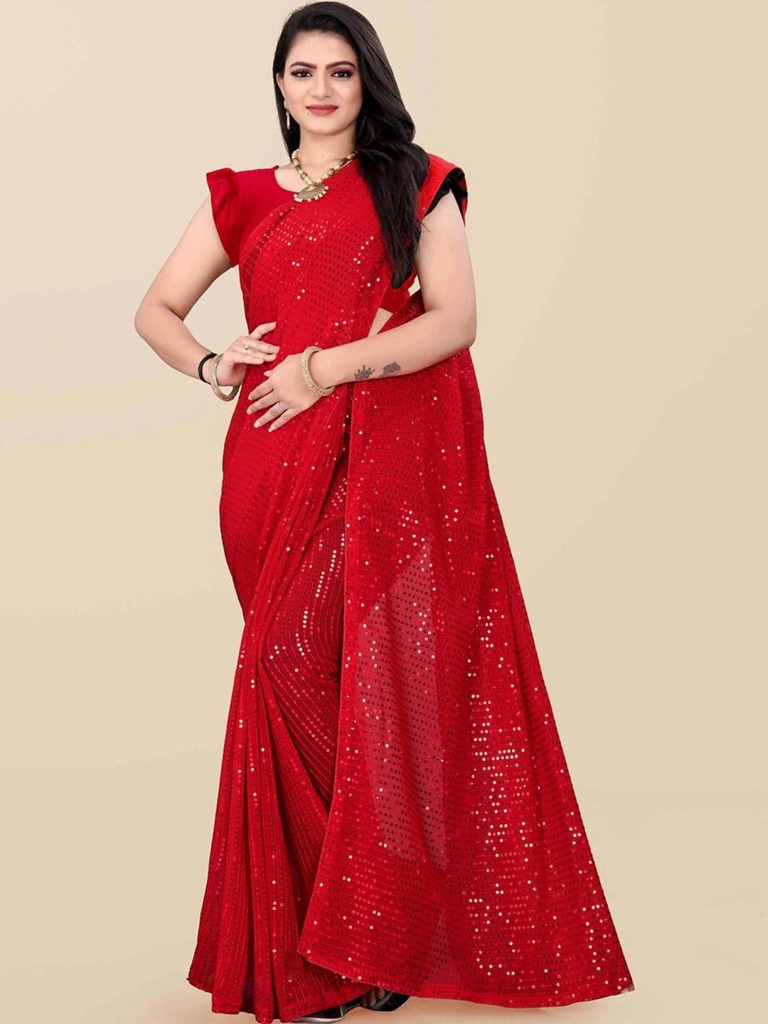 FashionsEye Embellished Sequinned Poly Georgette Designer Saree - view 1