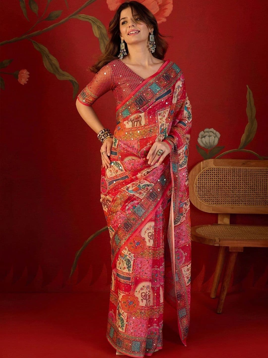 Sangria Mirror Work Pure Georgette Saree - view 1
