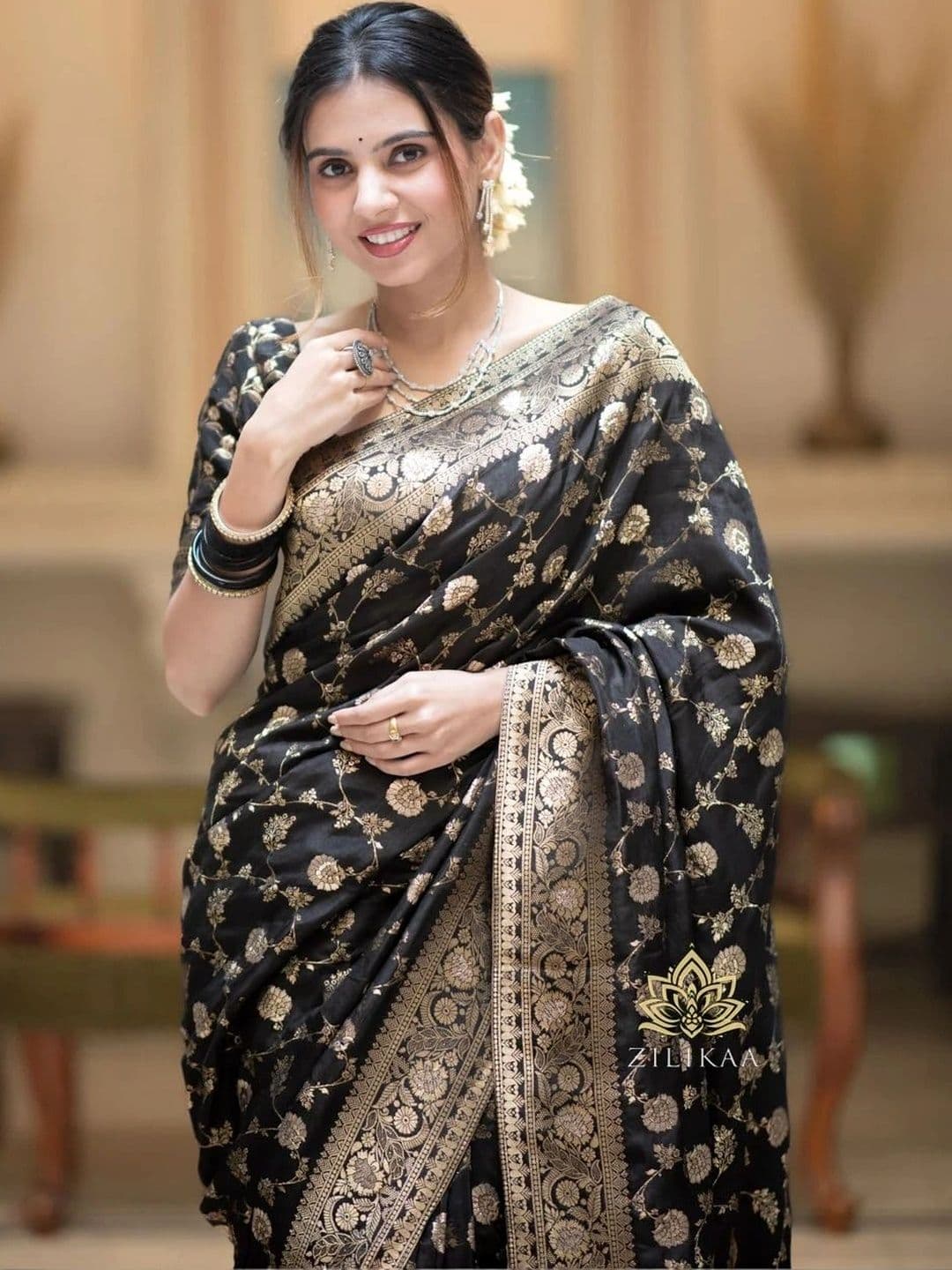revika Woven Design Zari Art Silk Designer Kanjeevaram Saree thumbnail 5