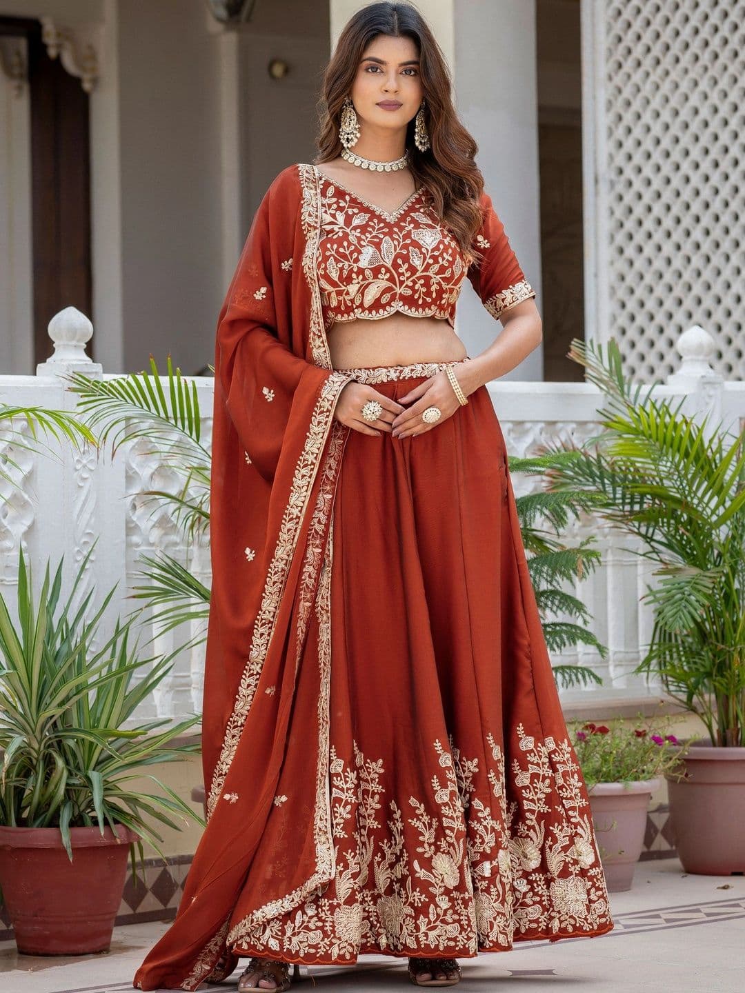IVARIS Embellished Thread Work Ready to Wear Lehenga & Unstitched Blouse With Dupatta thumbnail 5