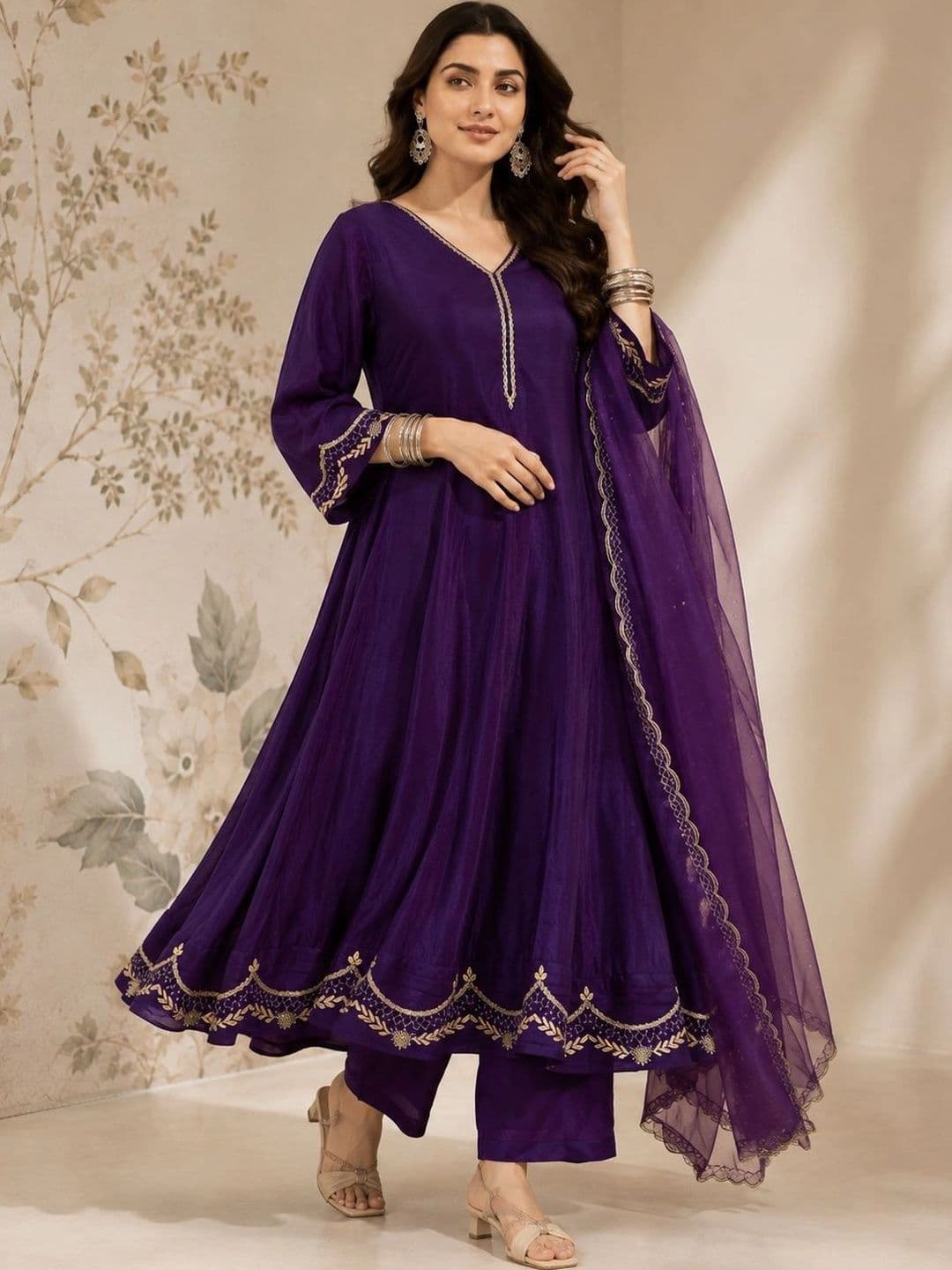 Sangria Women Ethnic Motifs Embroidered Regular Kurta with Trousers & With Dupatta - view 1