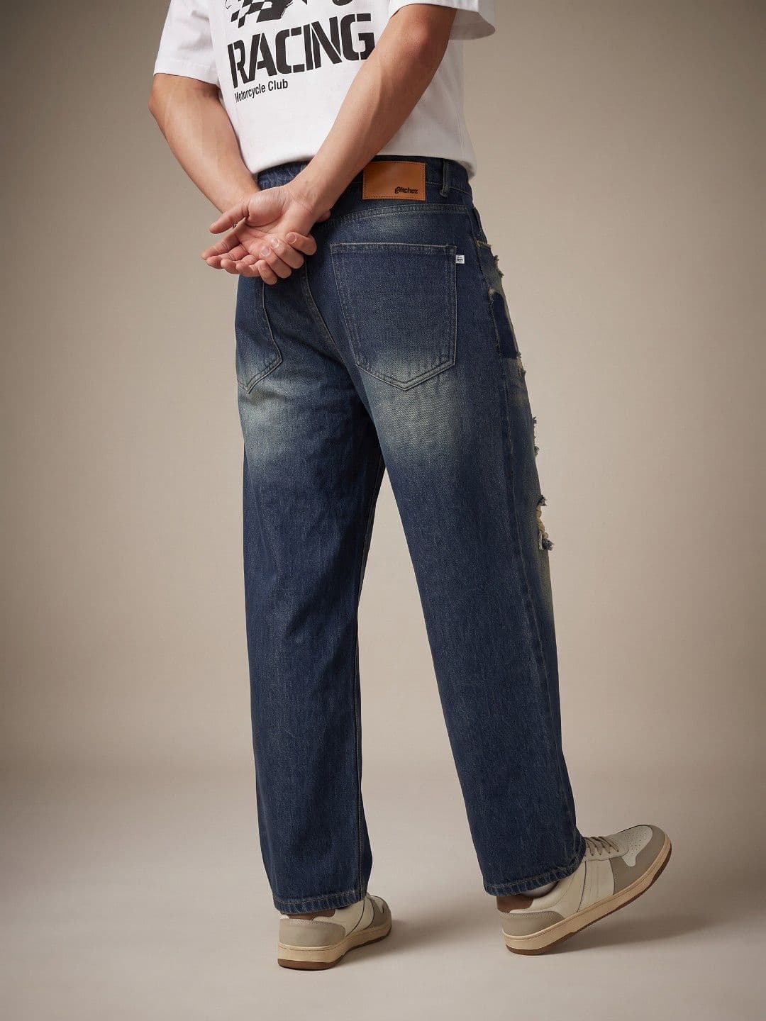 glitchez Men Barrel Fit Highly Distressed Light Fade Stretchable Jeans thumbnail 2