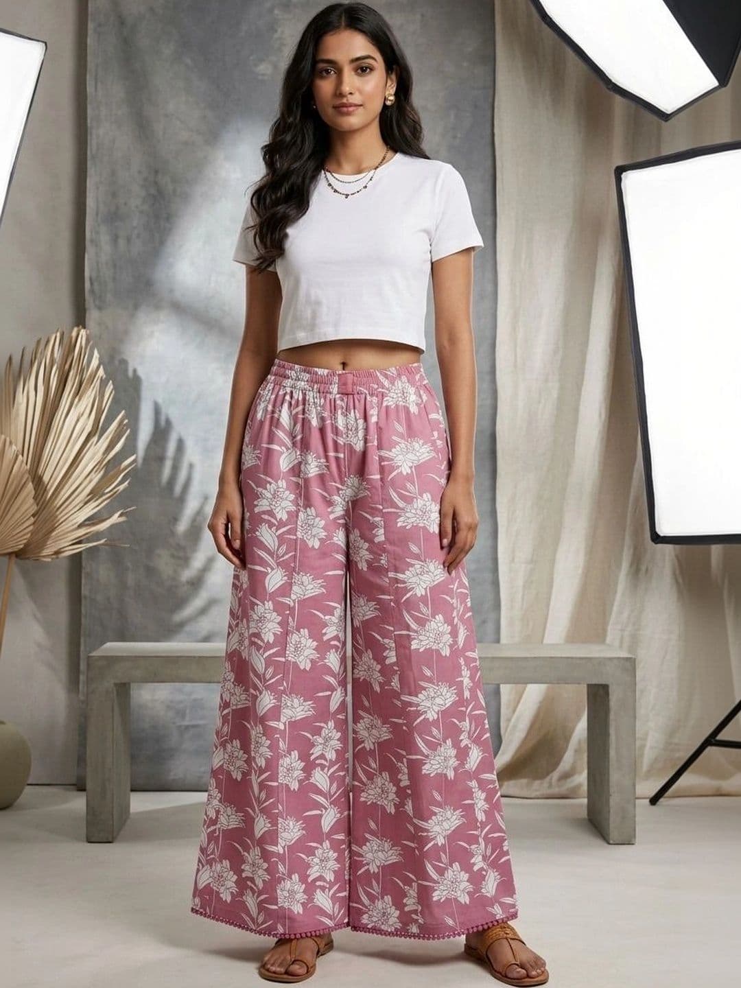 AVEE FASHION Women Floral Printed Knitted Ethnic Palazzos - view 1