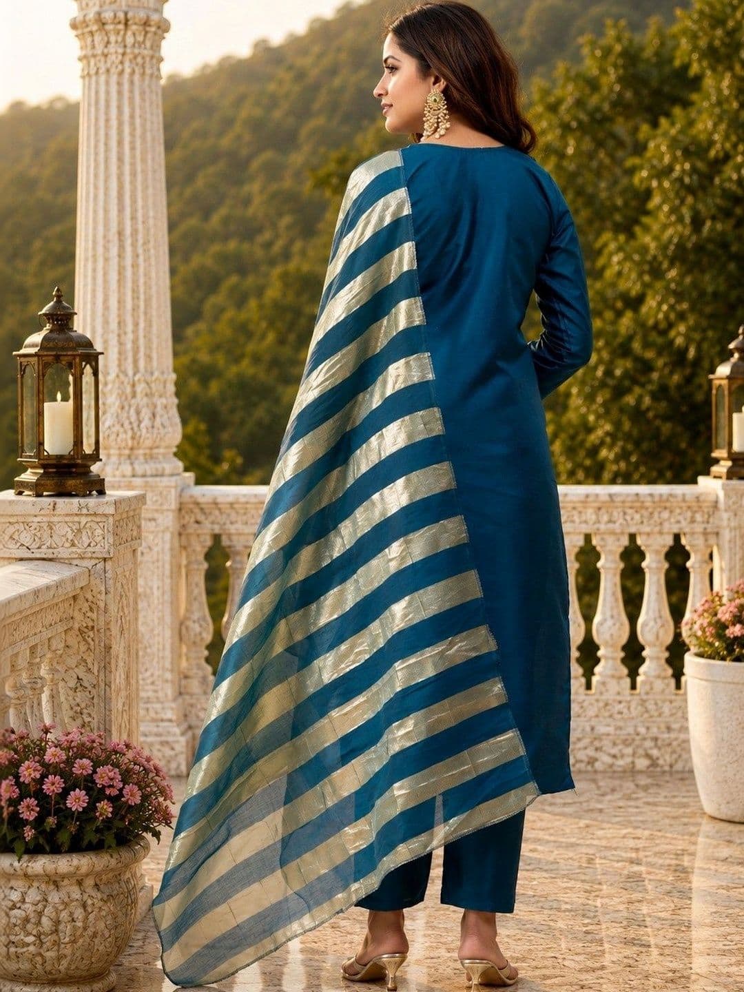 Chandbaali Women Ethnic Motifs Embroidered Regular Thread Work Kurta with Trousers & With Dupatta thumbnail 2