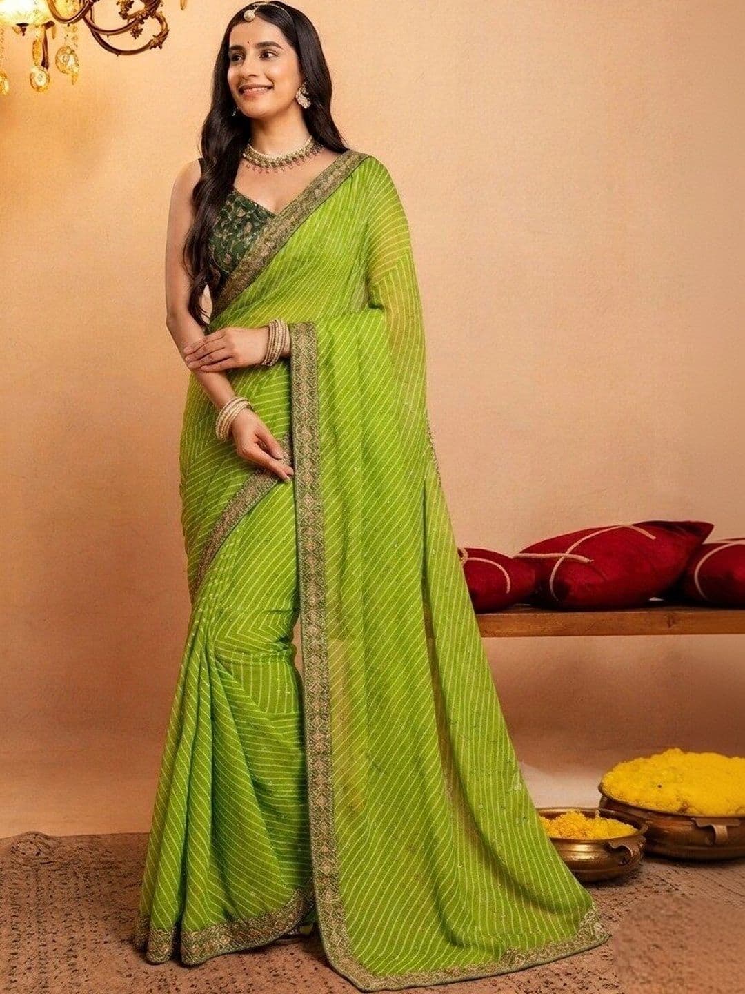 Mf Texo Leheriya Embroidered Poly Georgette Saree - view 1