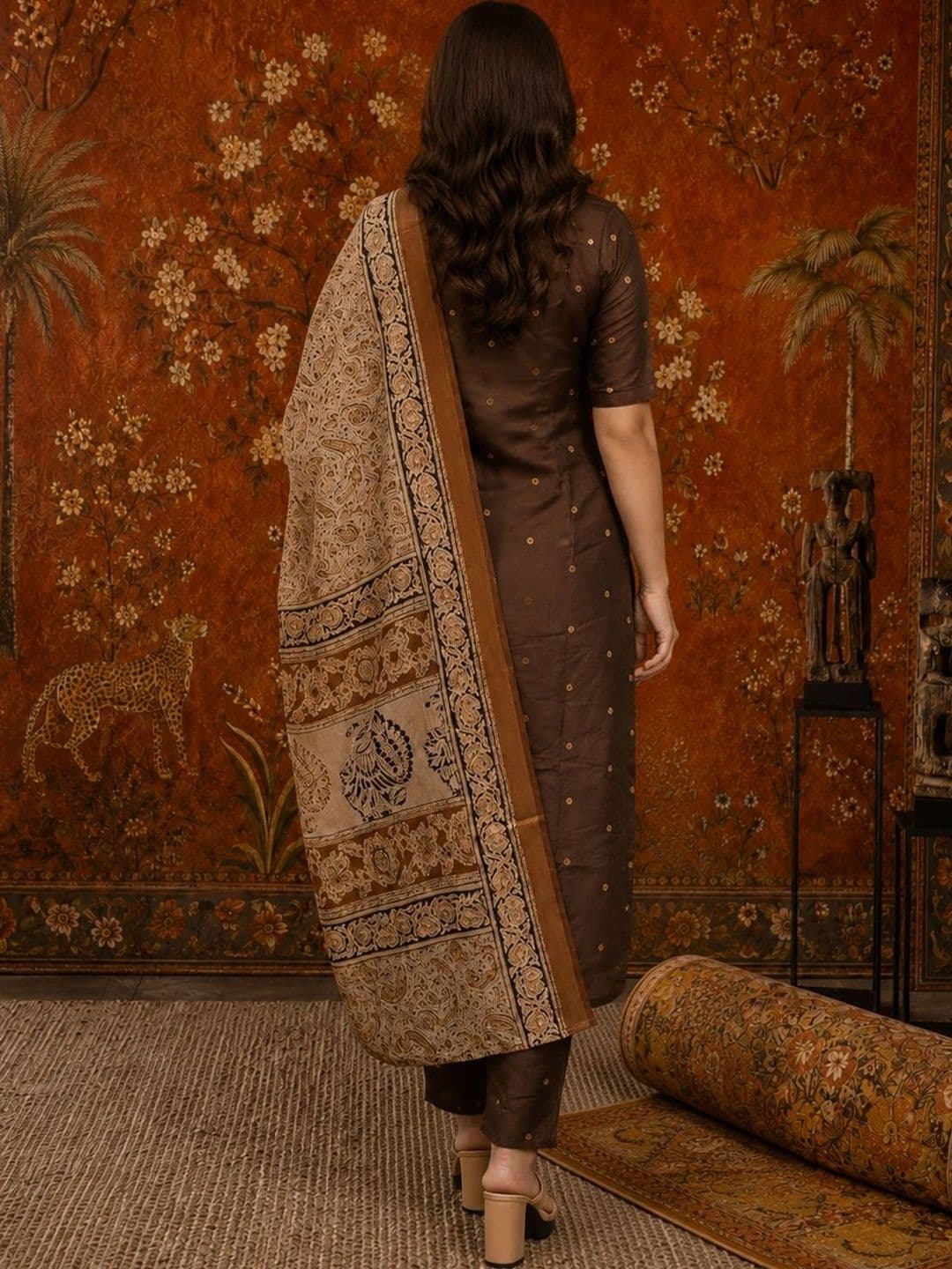Sangria Women Ethnic Motifs Printed Regular Kurta with Trousers & With Dupatta thumbnail 4