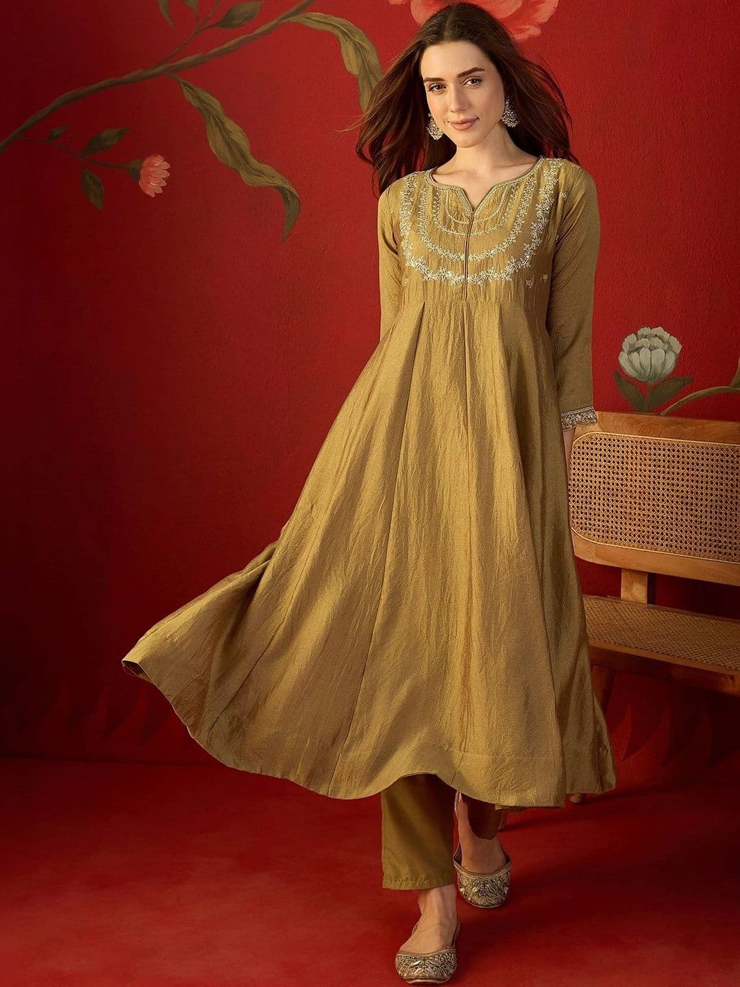 Sangria Women Ethnic Motifs Embroidered Regular Thread Work Kurta with Trousers & With Dupatta thumbnail 6