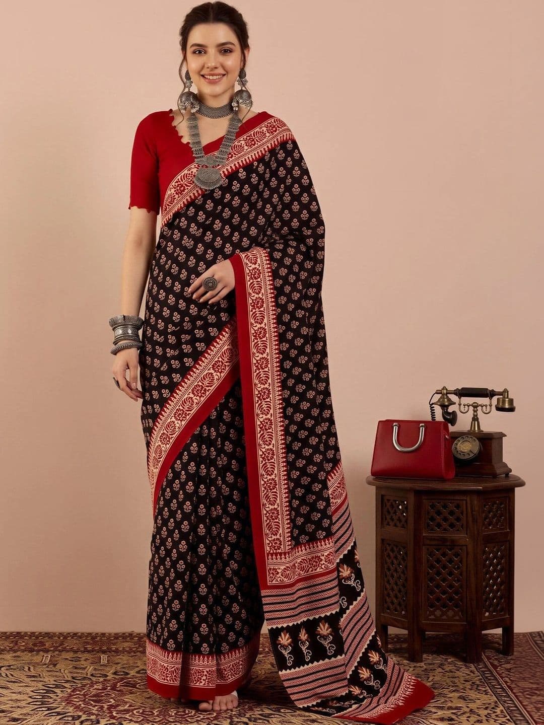 Anouk Floral Silk Blend Designer Dabu Saree - view 1