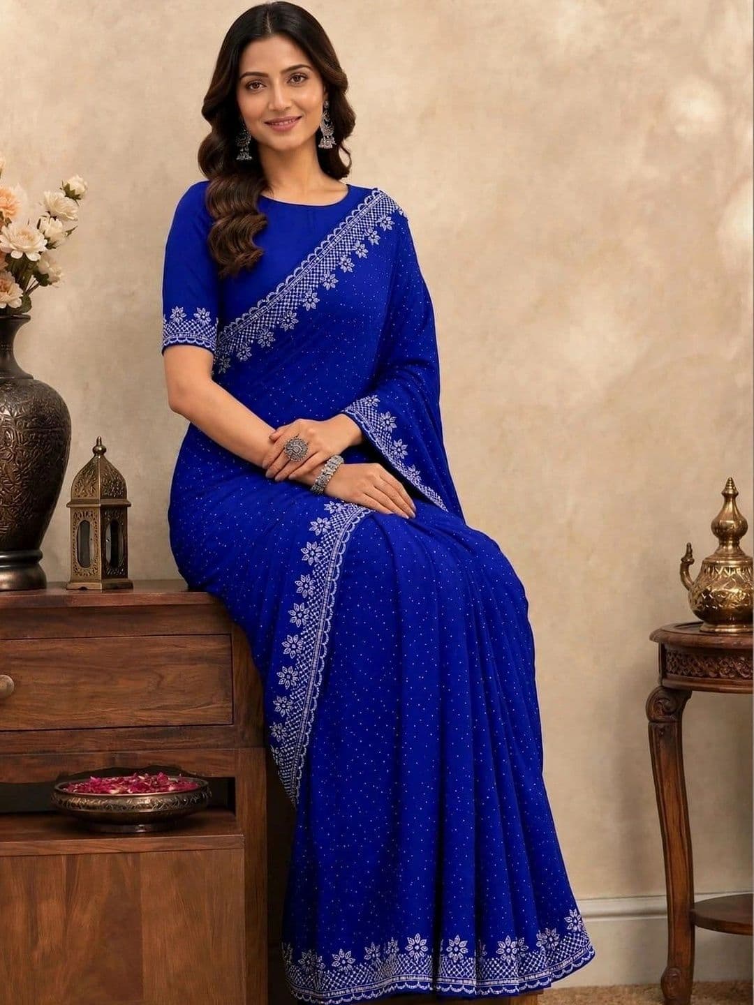 KALINI Embellished Sequinned Silk Blend Bhagalpuri Saree thumbnail 4