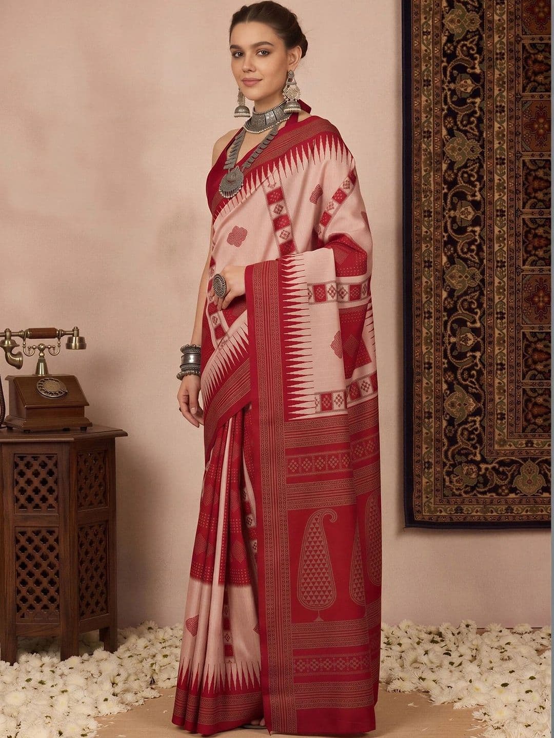 Anouk Silk Blend Designer Ikat Saree thumbnail 6