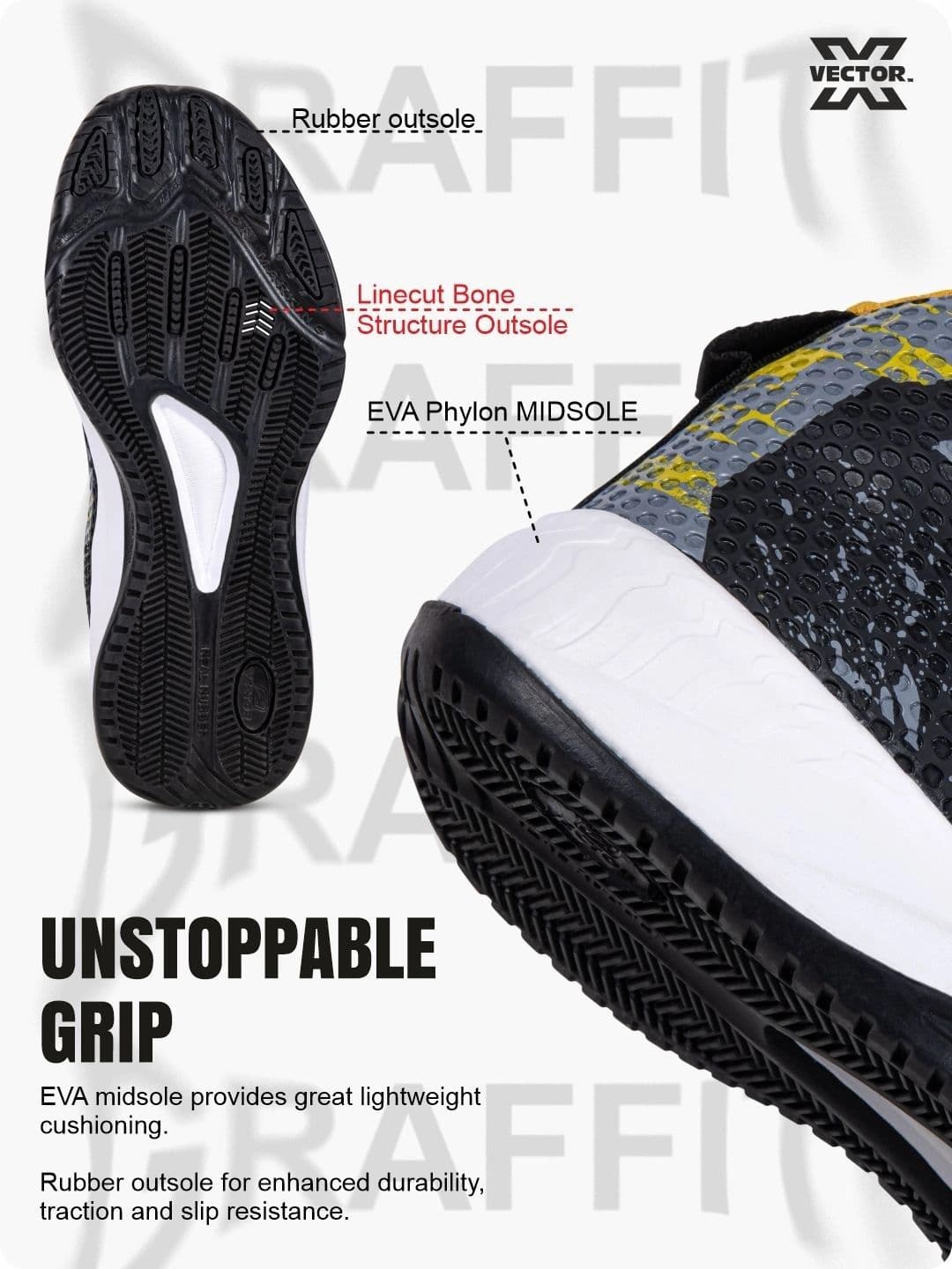 VECTOR X Graffiti Texture TPU Eva Rubber Sole Indoor Outdoor Lace Up Basketball Shoes thumbnail 6