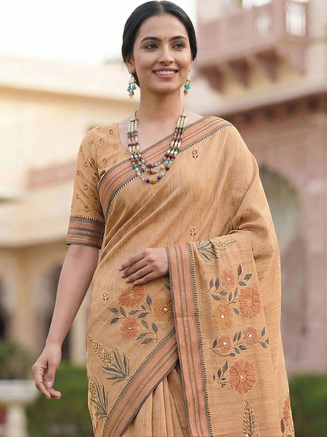 Mitera Floral Aari Work Saree thumbnail 6