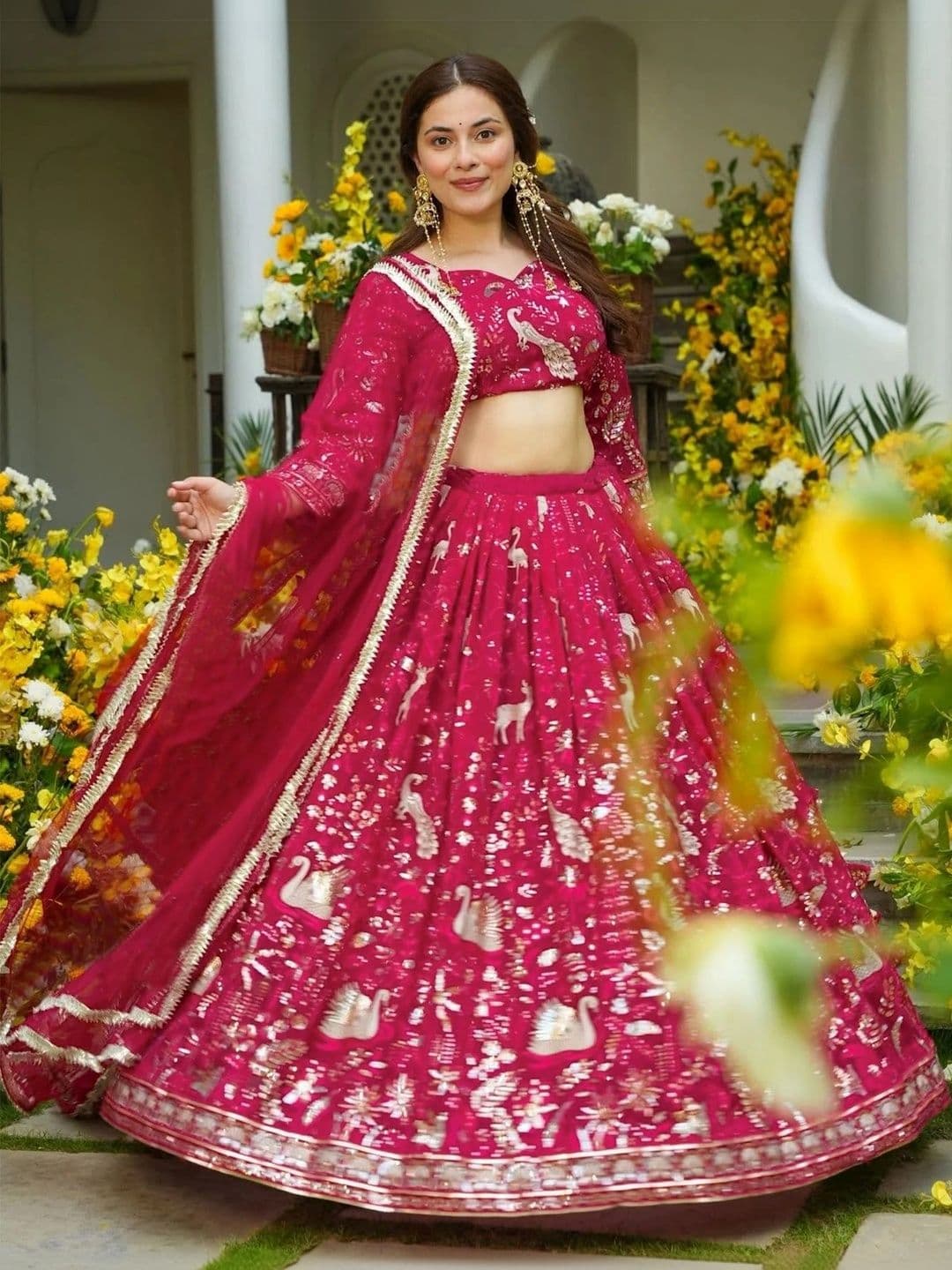 SIDDESHWARY FAB Women Embellished  Semi-Stitched Lehenga & Unstitched Blouse With Dupatta thumbnail 4