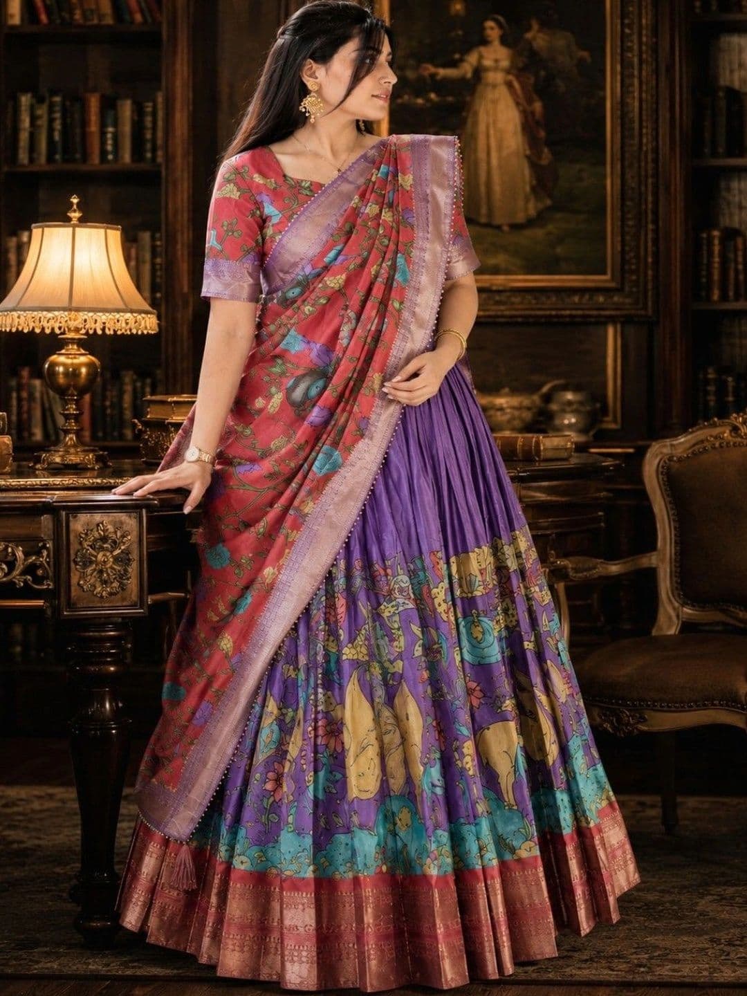 House of Pataudi Printed Semi-Stitched Lehenga & Unstitched Blouse With Dupatta thumbnail 3