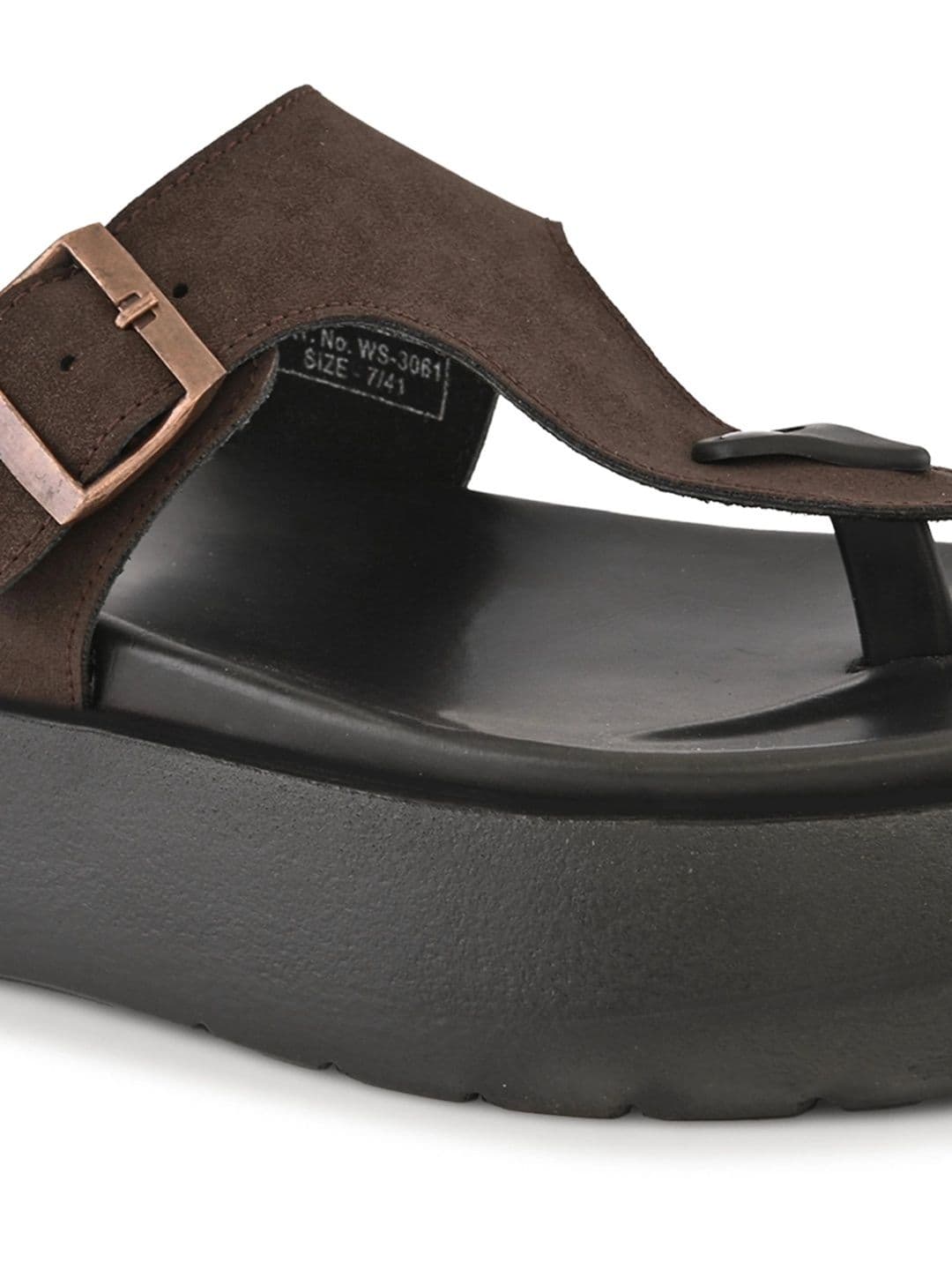San Frissco Men Suede Brown Buckle Toe-Loop Sandals with Cushioned Footbed Slip-On thumbnail 3